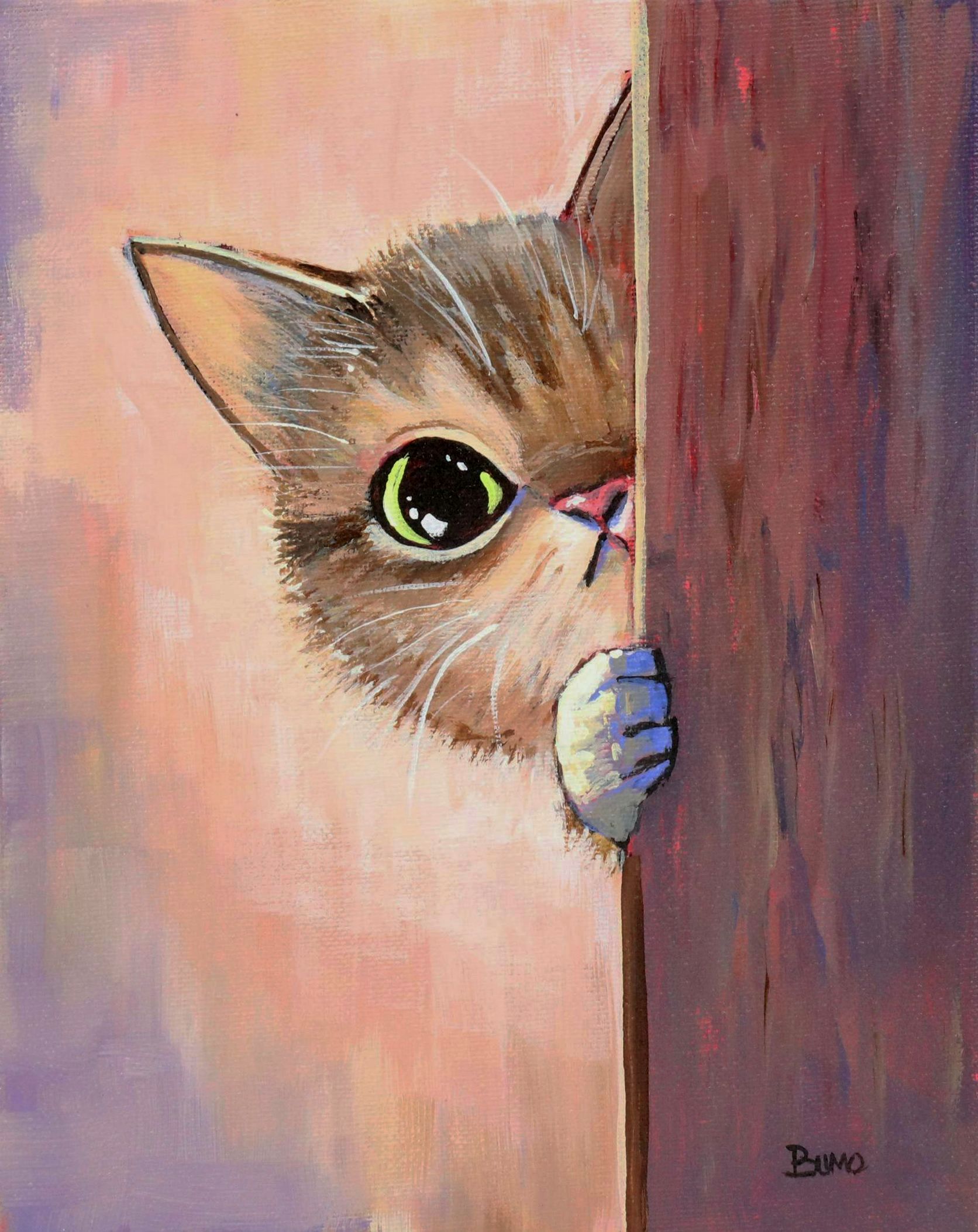 Doug "Bumo" Johnpeer Stylized Oil Painting of a Cat, 2025