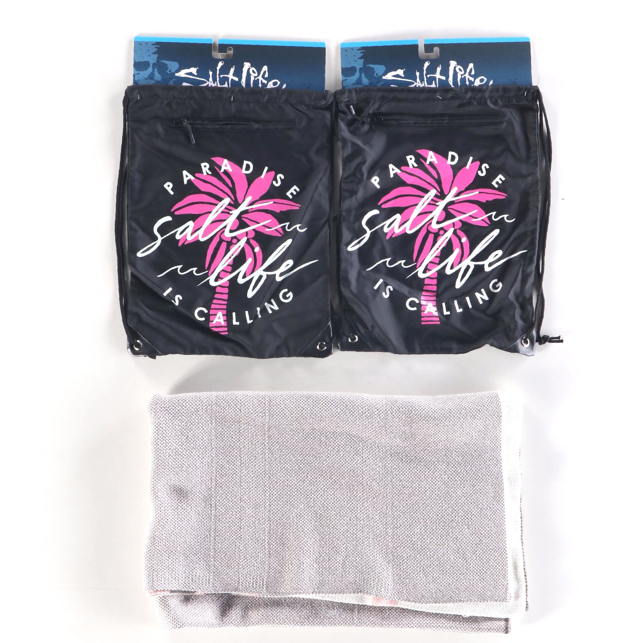 "Martha's Vineyard" Wool Beach Blanket & "Salt Life" Polyester Drawstring Bags