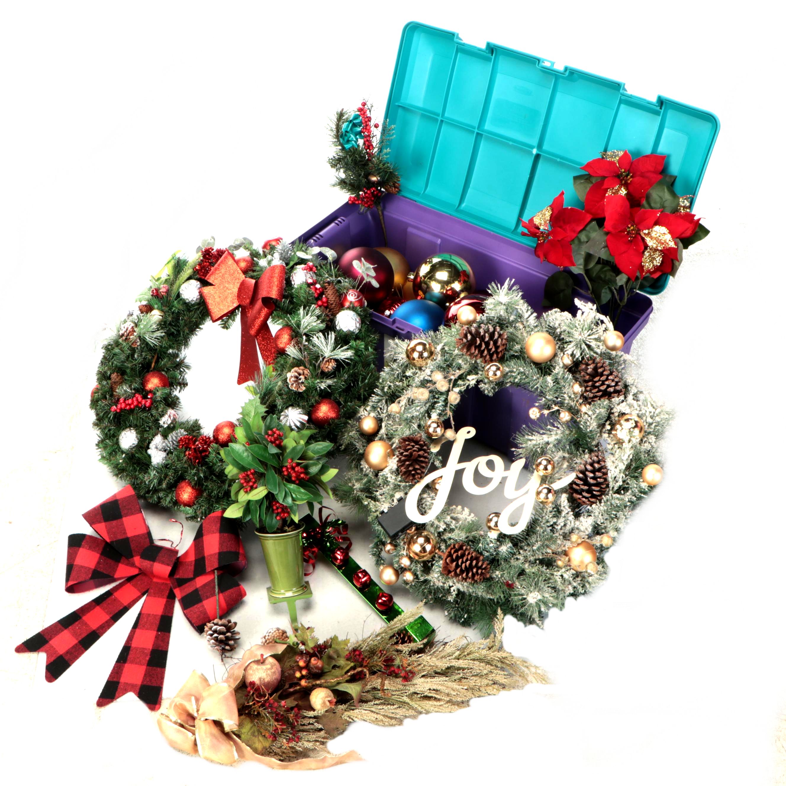 Christmas Decor Collection Featuring "Joy" and Pinecone Wreath