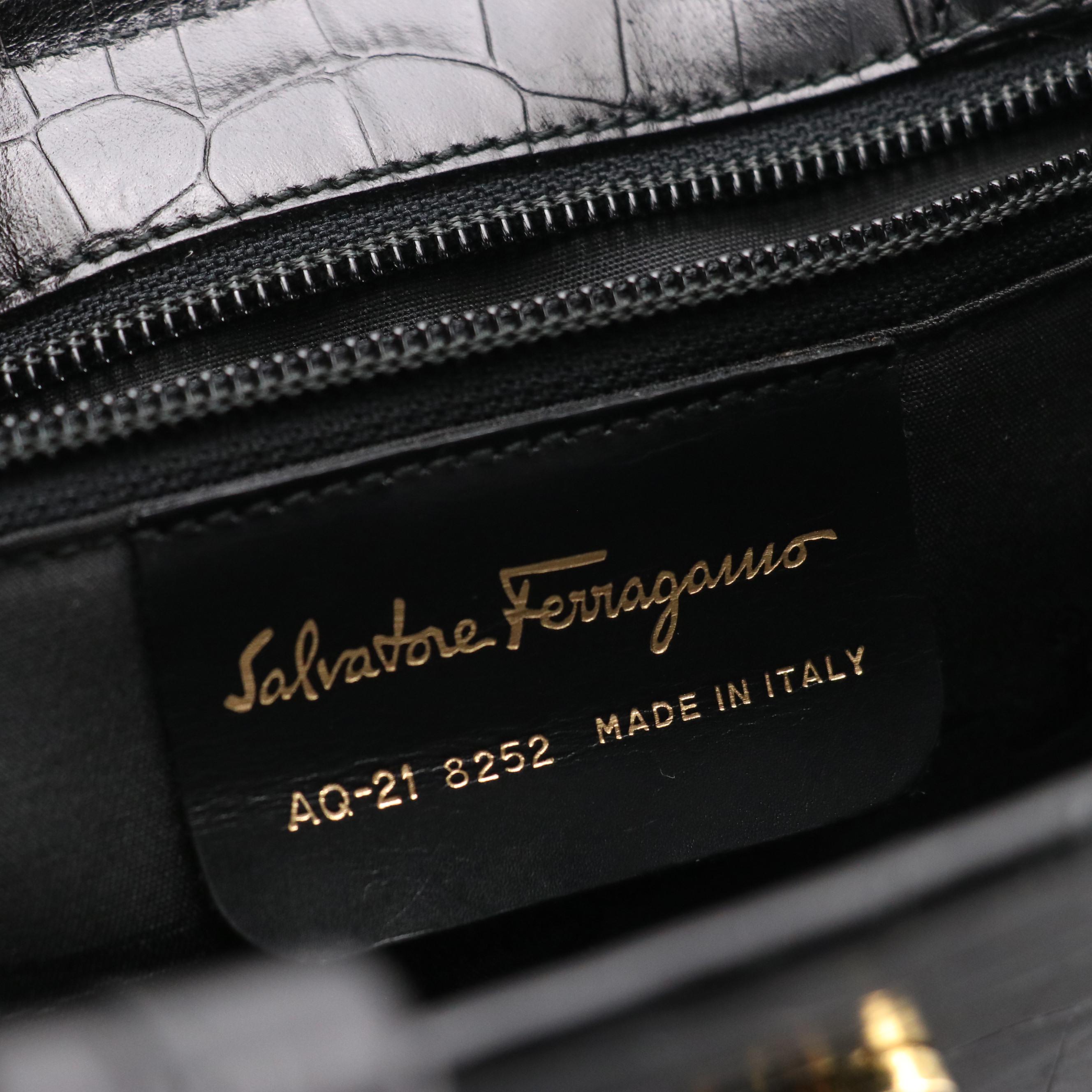 Salvatore Ferragamo Two Way Bag in Crocodile Embossed Leather
