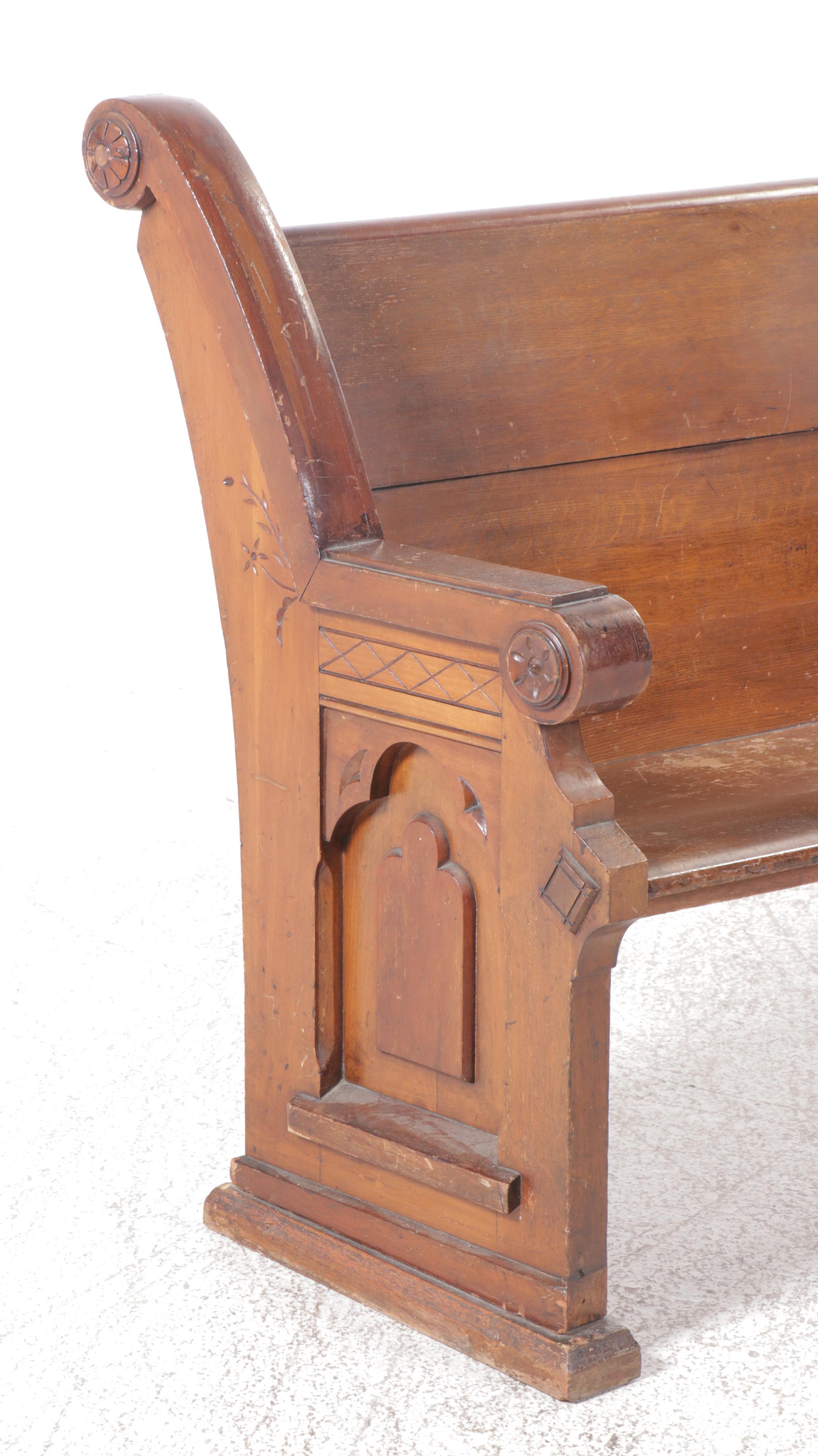 Antique Carved Oak Church Pew
