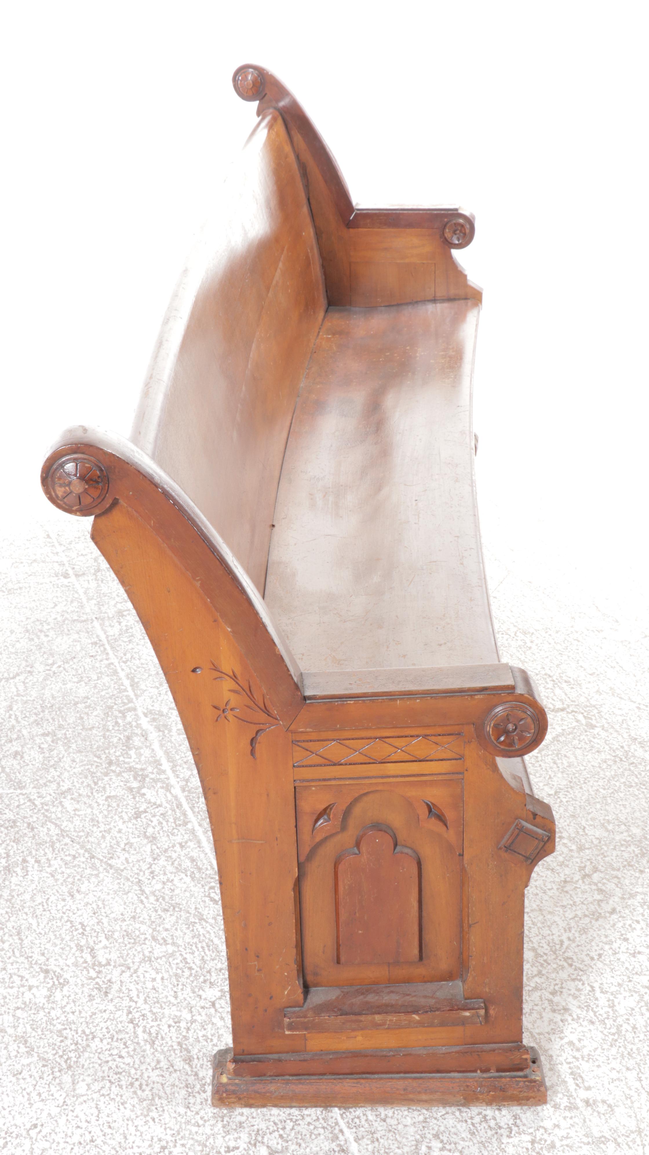 Antique Carved Oak Church Pew