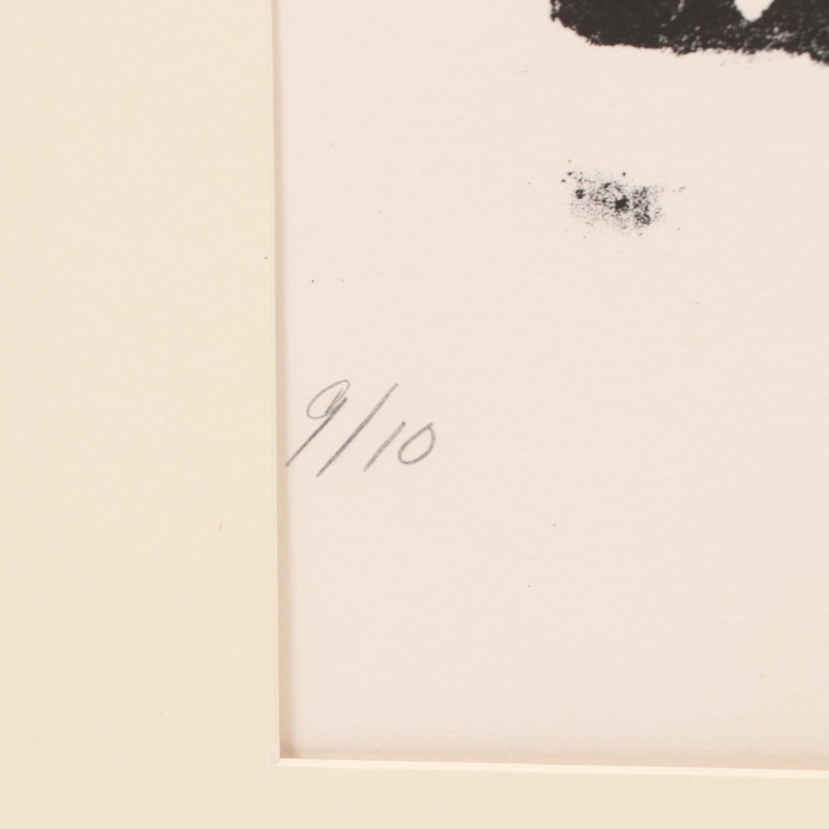 Dewey Mince Surrealist Woodblock of Figure in Landscape