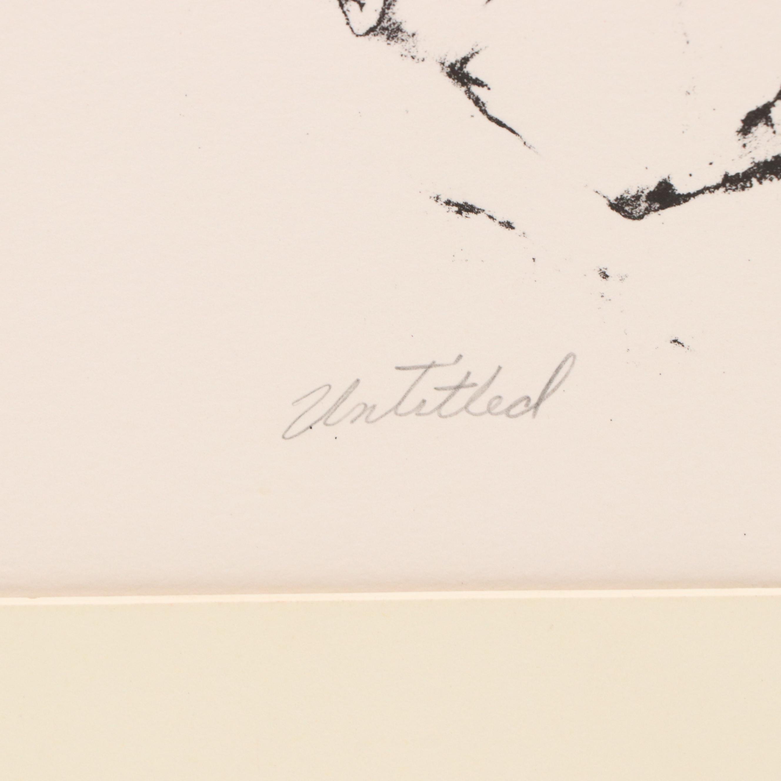 Dewey Mince Surrealist Woodblock of Figure in Landscape