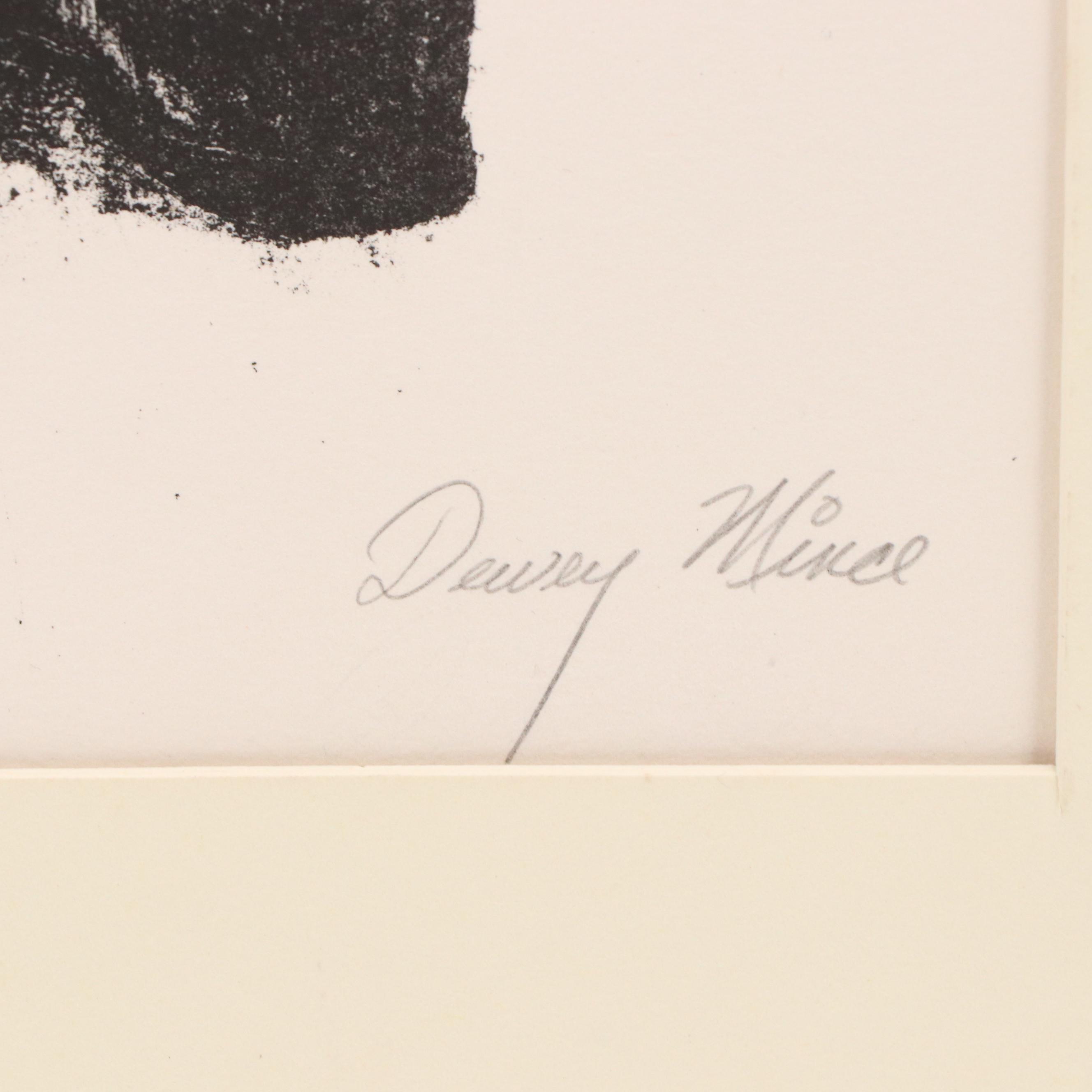 Dewey Mince Surrealist Woodblock of Figure in Landscape