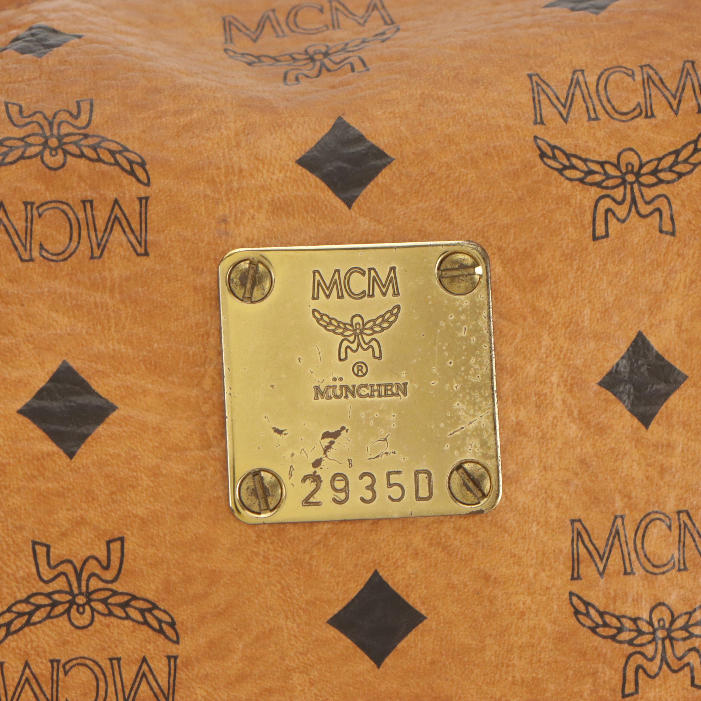 MCM East-West Satchel in Cognac Visetos Canvas with Leather Trim