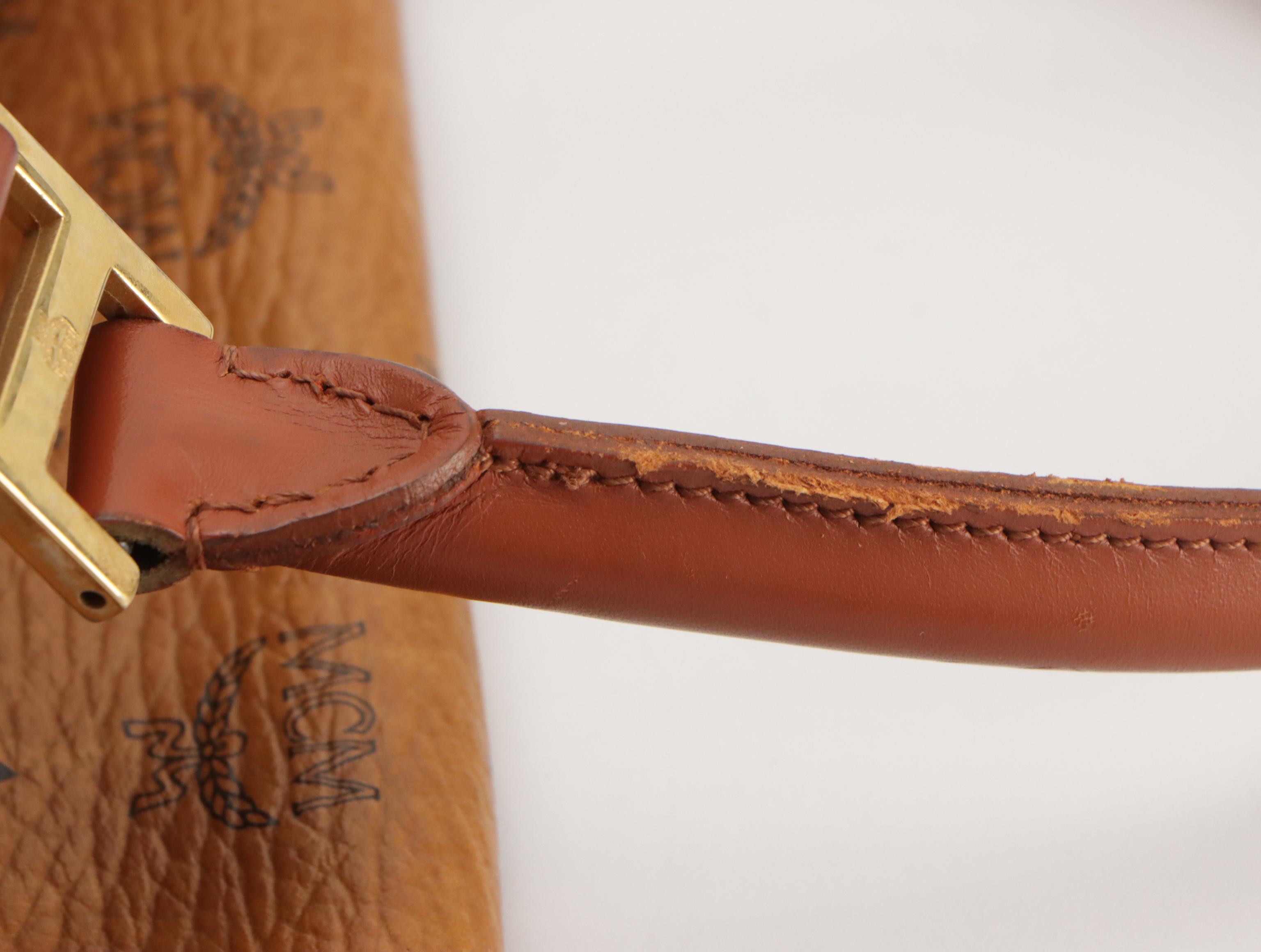 MCM East-West Satchel in Cognac Visetos Canvas with Leather Trim