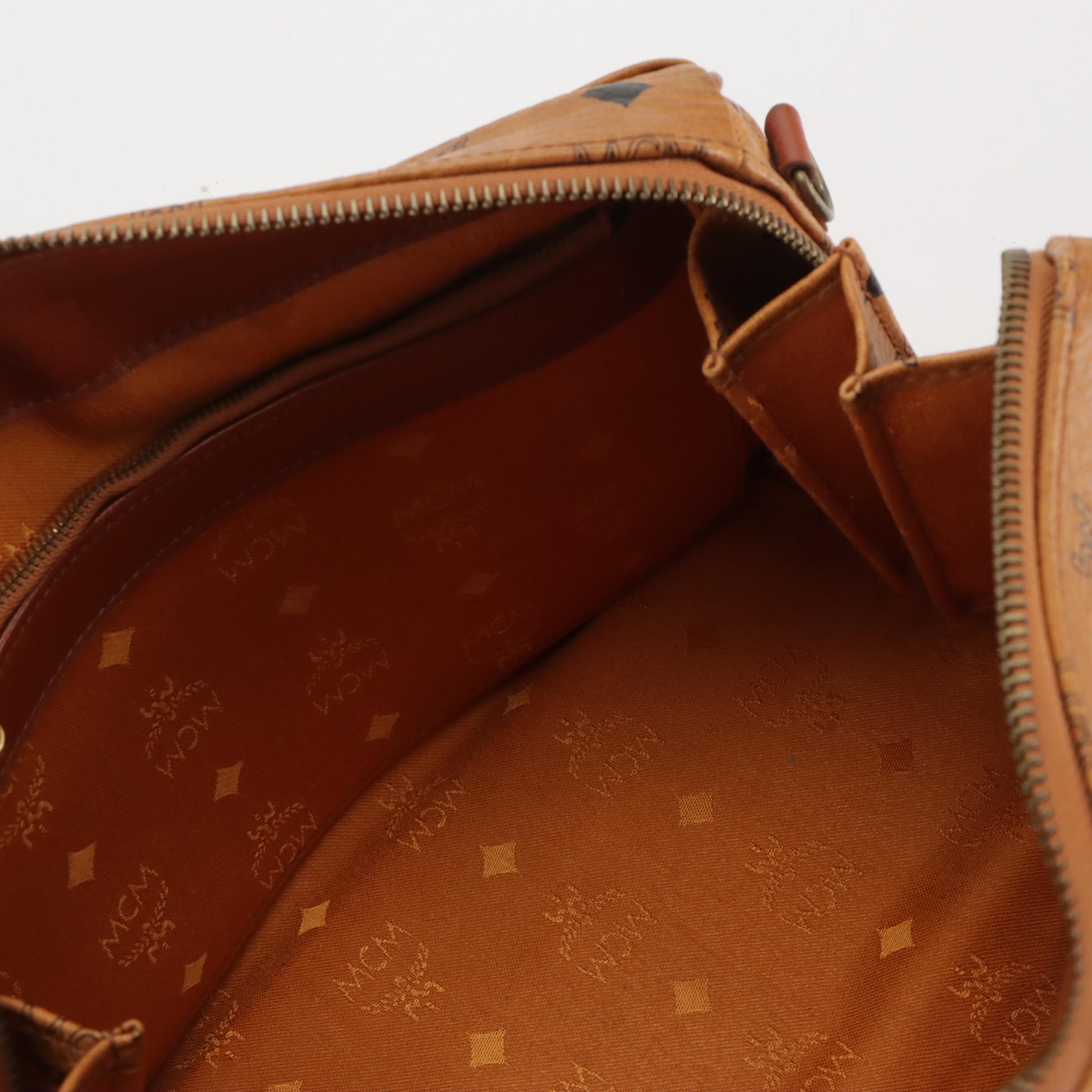 MCM Satchel in Cognac Visetos Canvas with Leather Trim