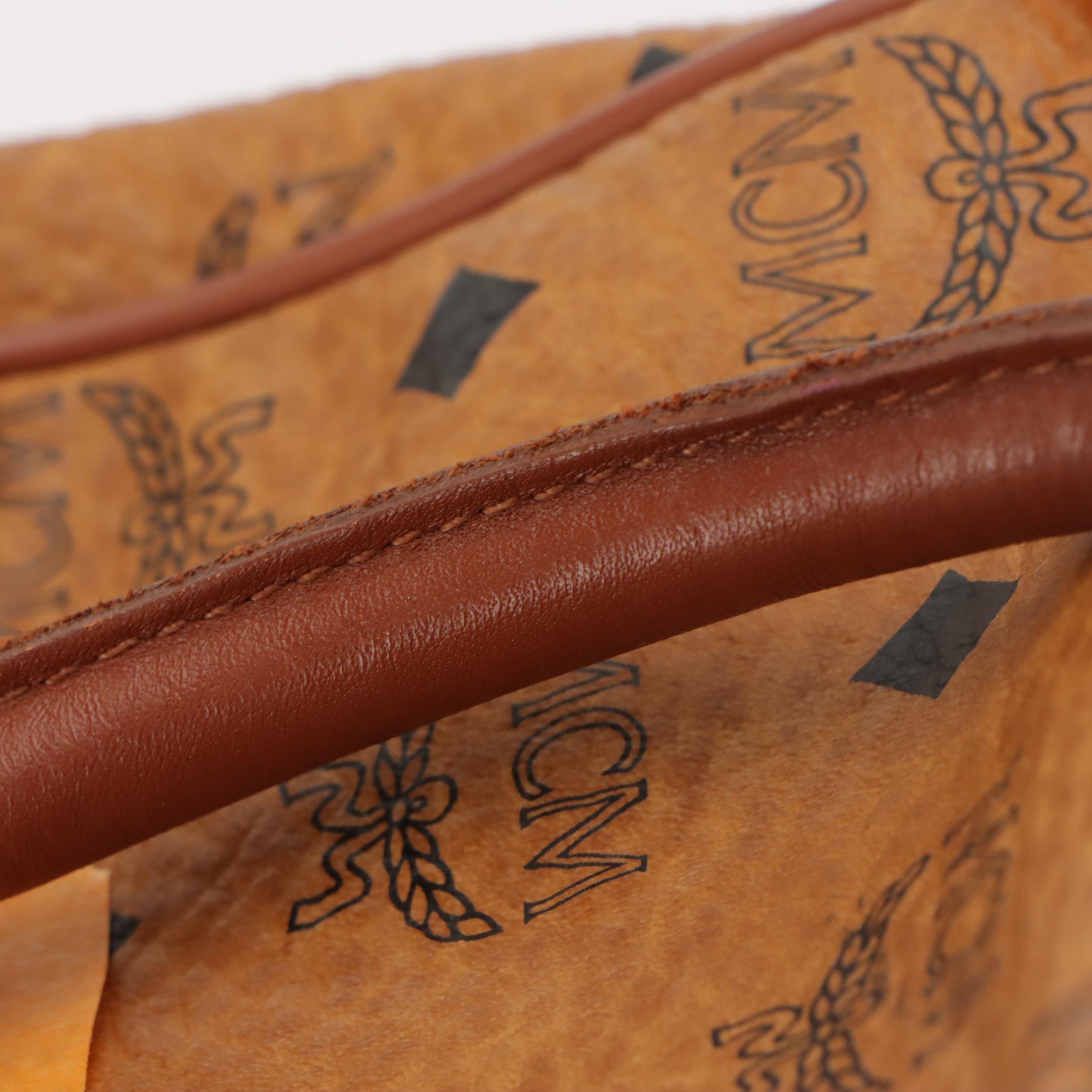 MCM Satchel in Cognac Visetos Canvas with Leather Trim