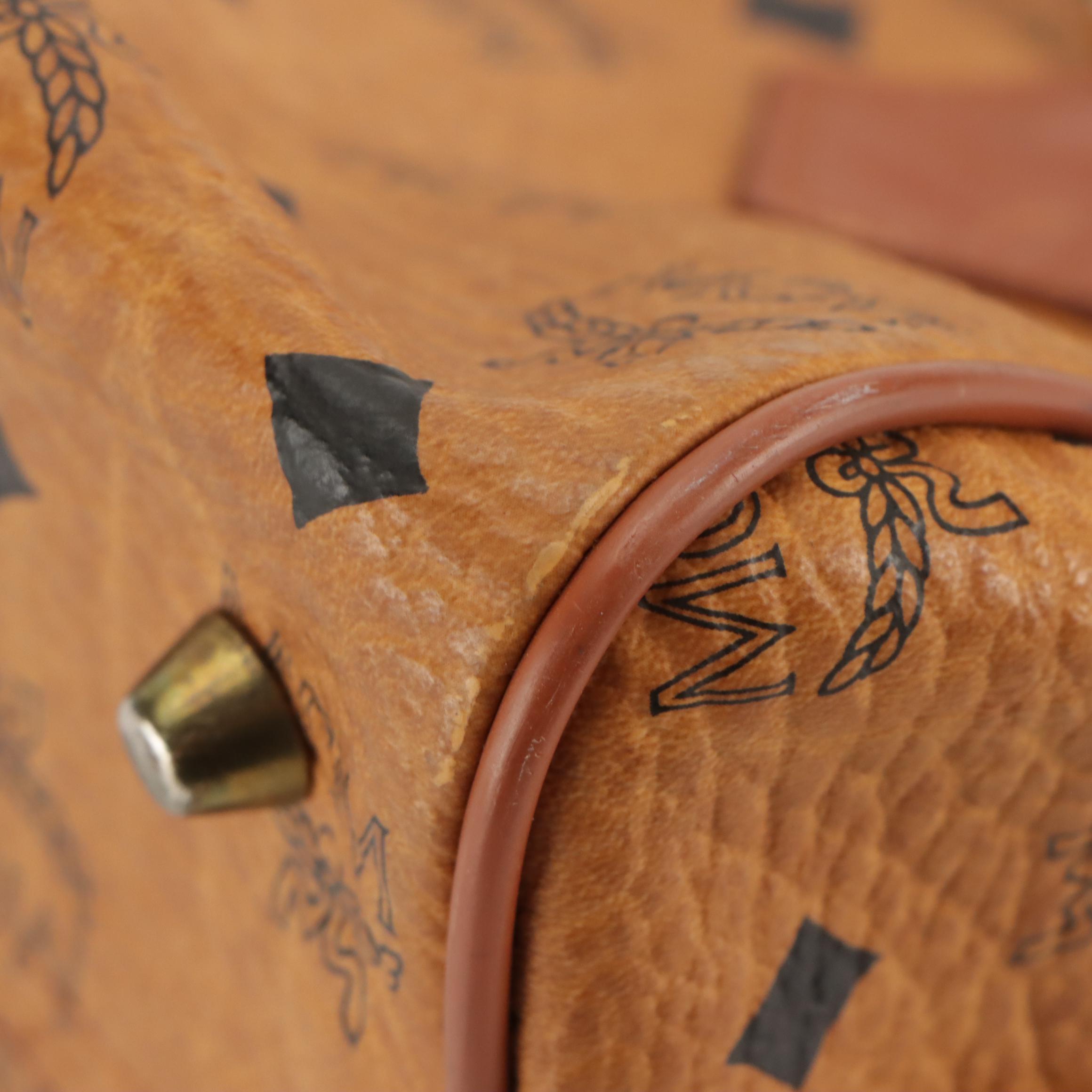 MCM Satchel in Cognac Visetos Canvas with Leather Trim