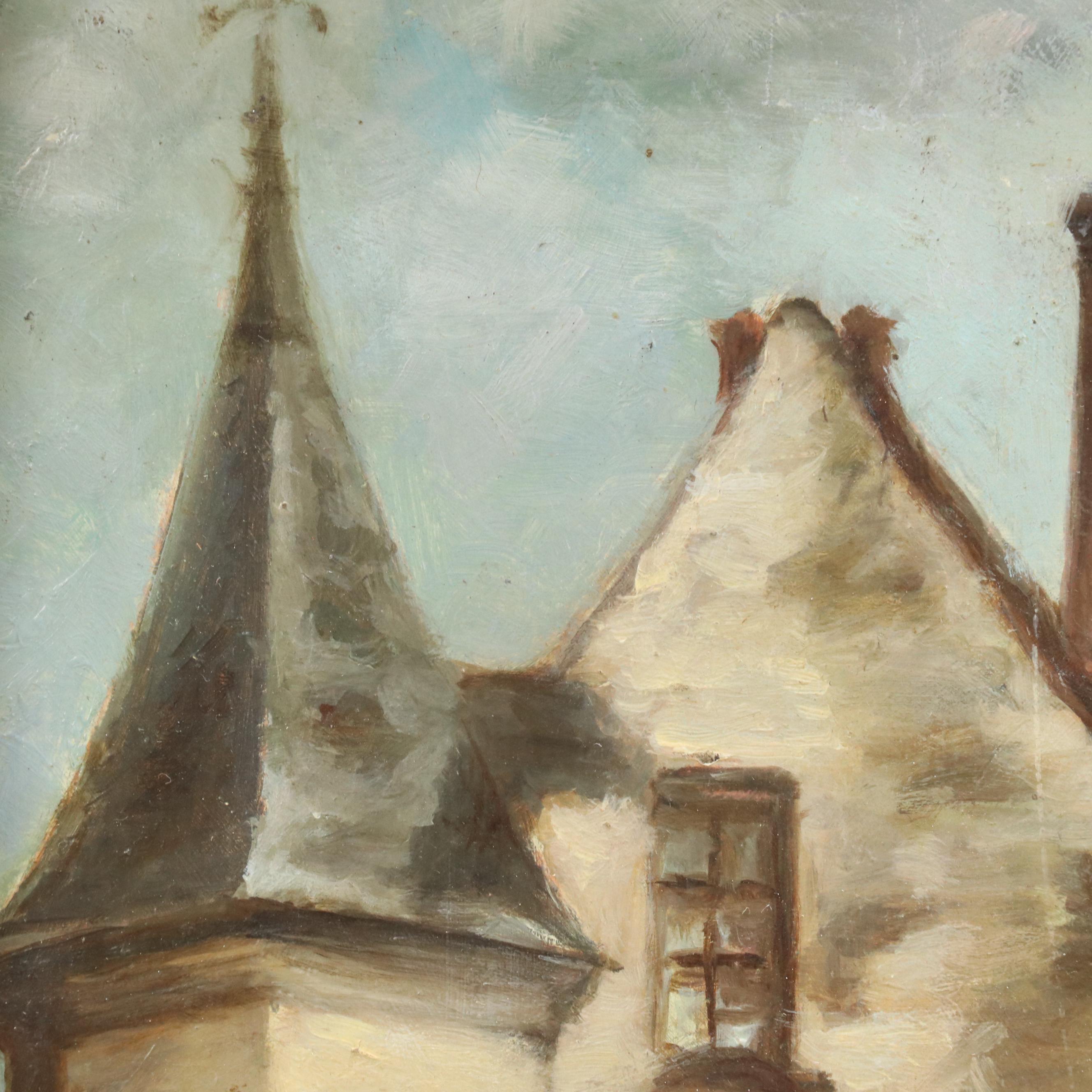 European Cityscape Oil Painting of Village Scene