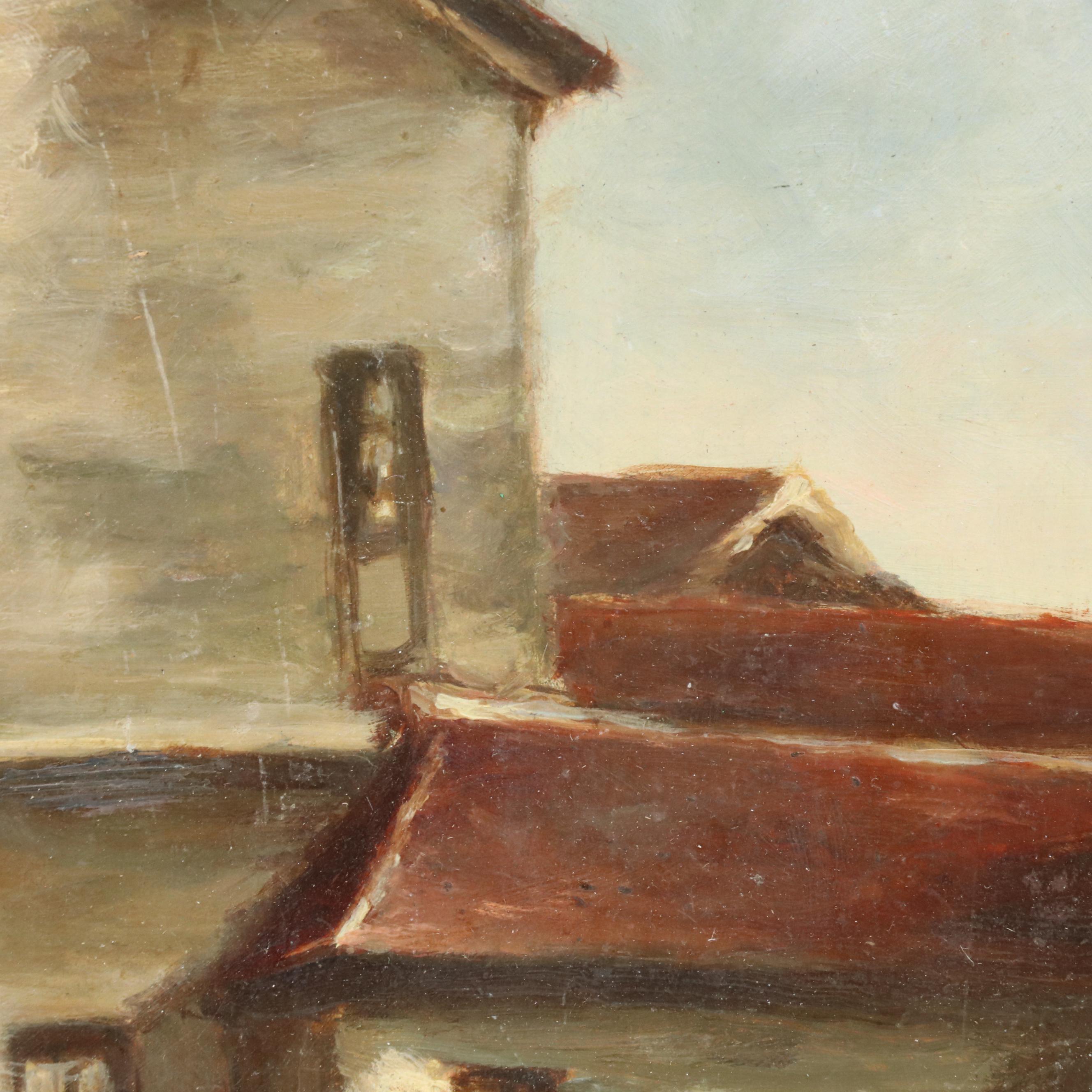 European Cityscape Oil Painting of Village Scene