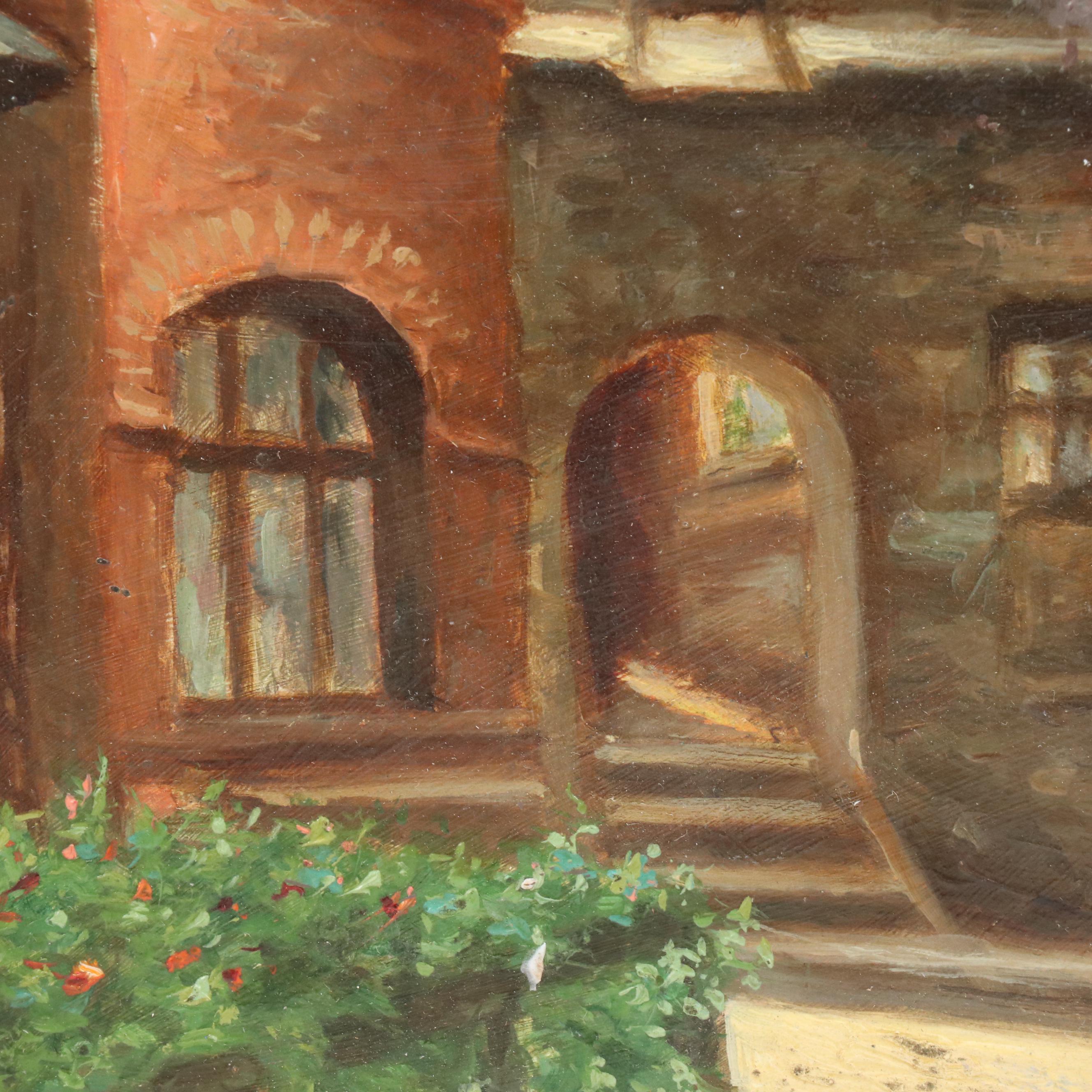 European Cityscape Oil Painting of Village Scene