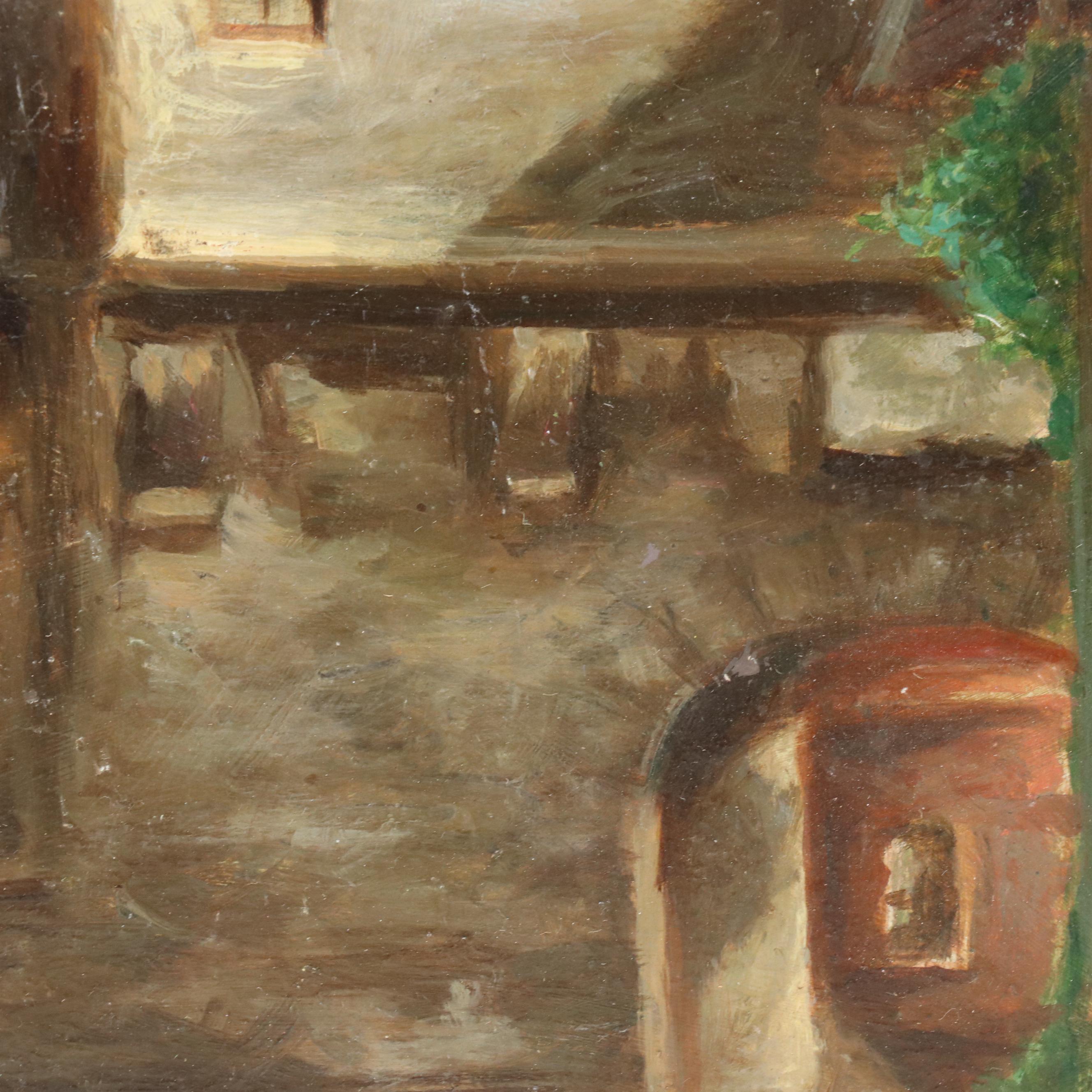 European Cityscape Oil Painting of Village Scene