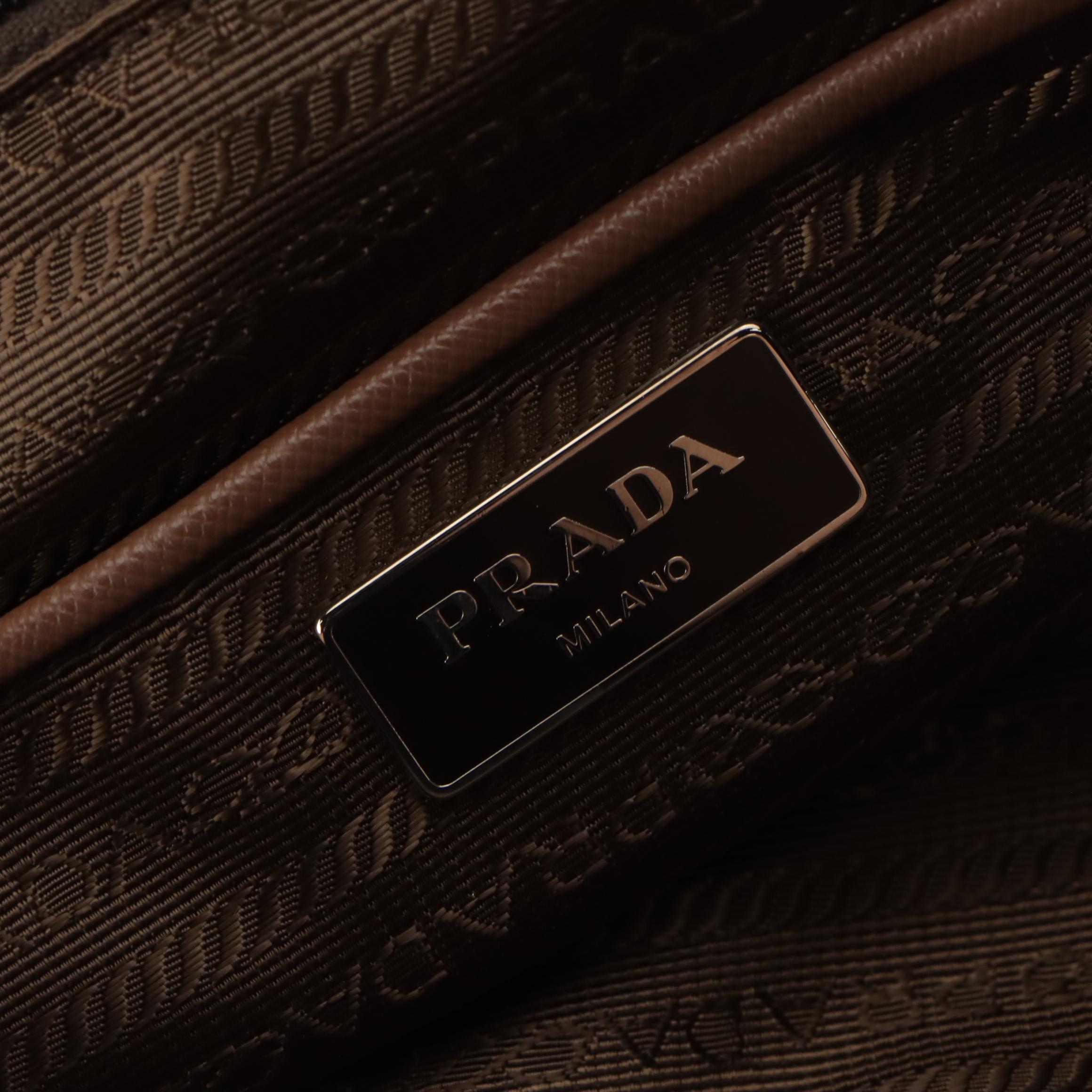 Prada Two-Way Zip Tote in Brown Floral Print Tessuto Nylon and Leather Trim