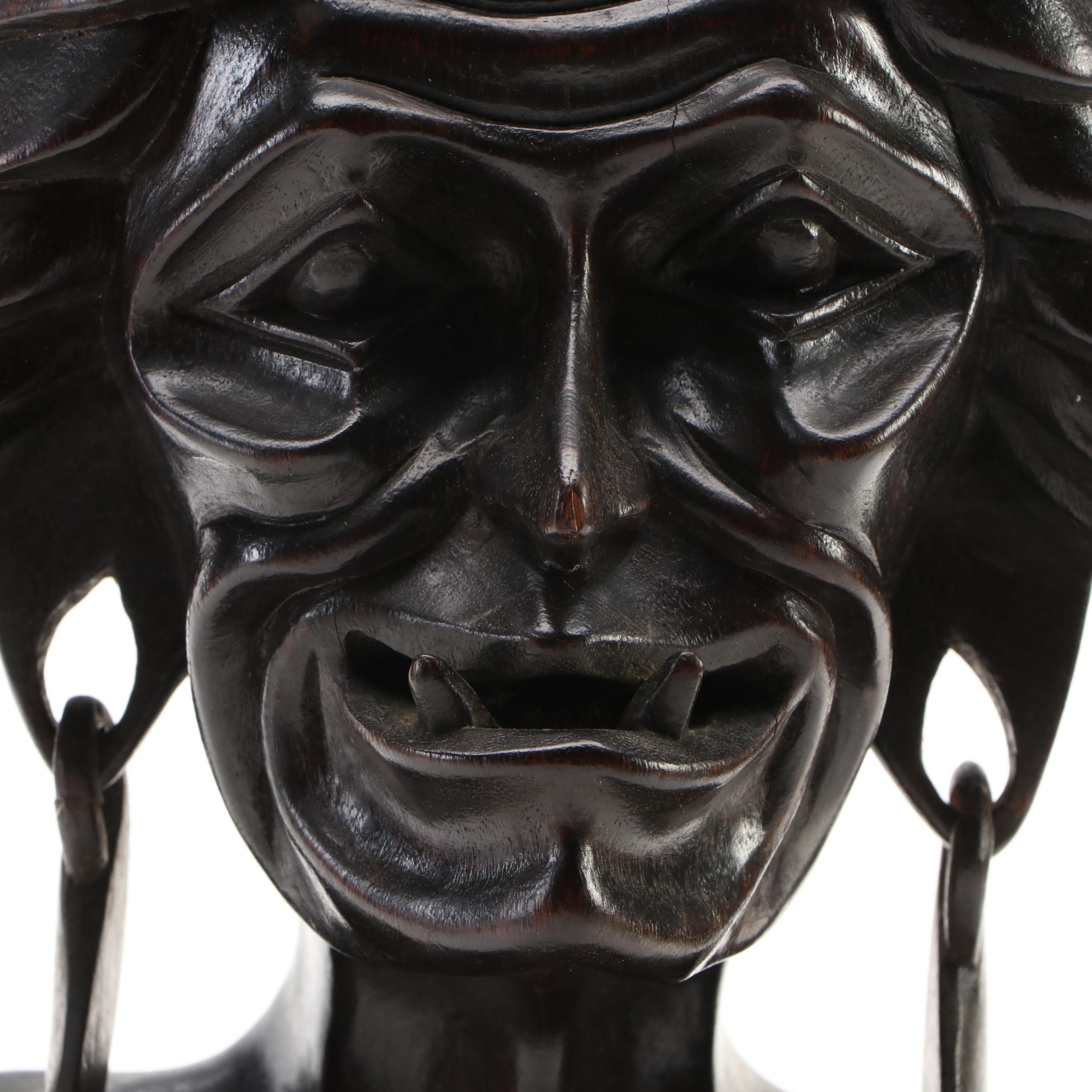 Balinese Style Hand-Carved Wooden Bust of Goddess