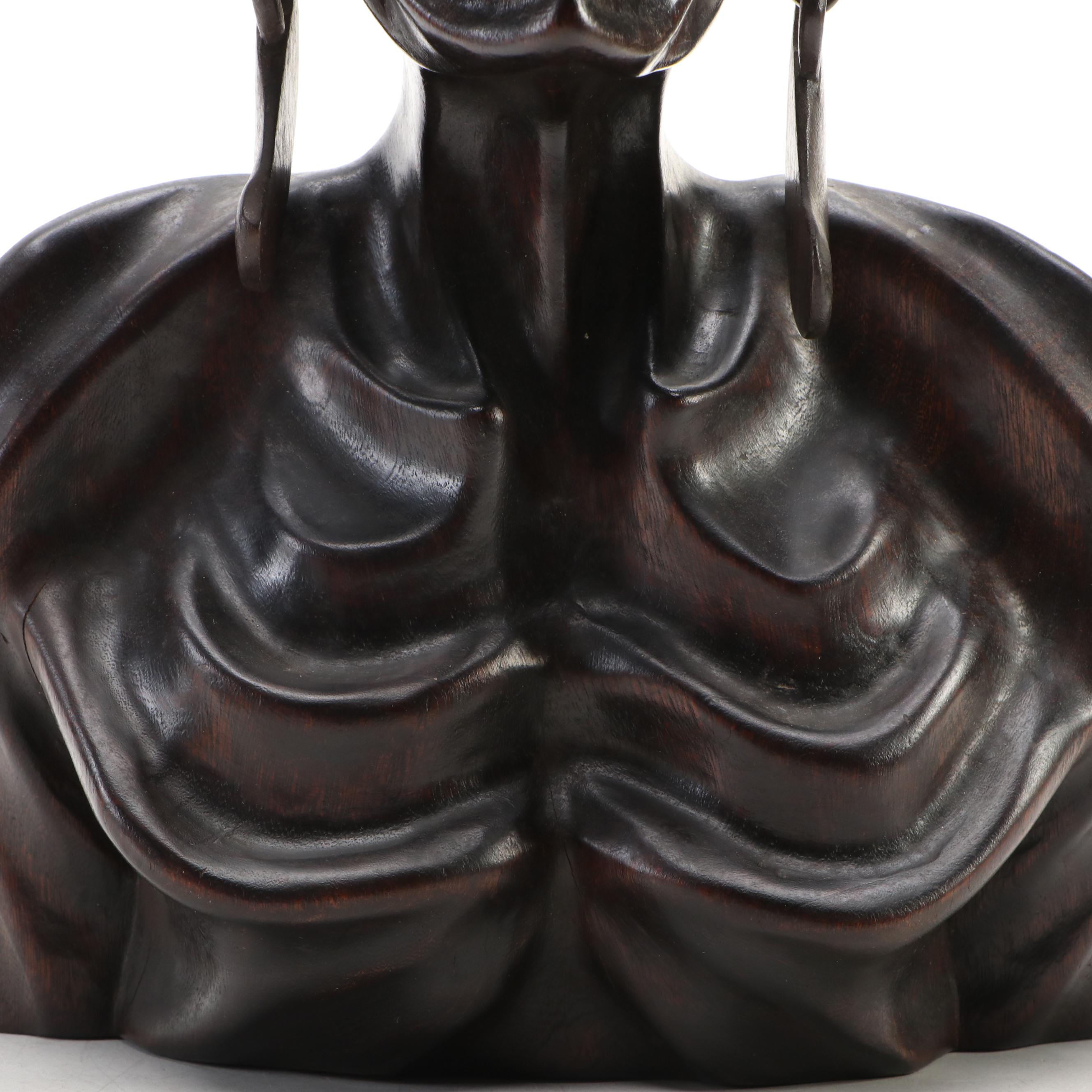 Balinese Style Hand-Carved Wooden Bust of Goddess