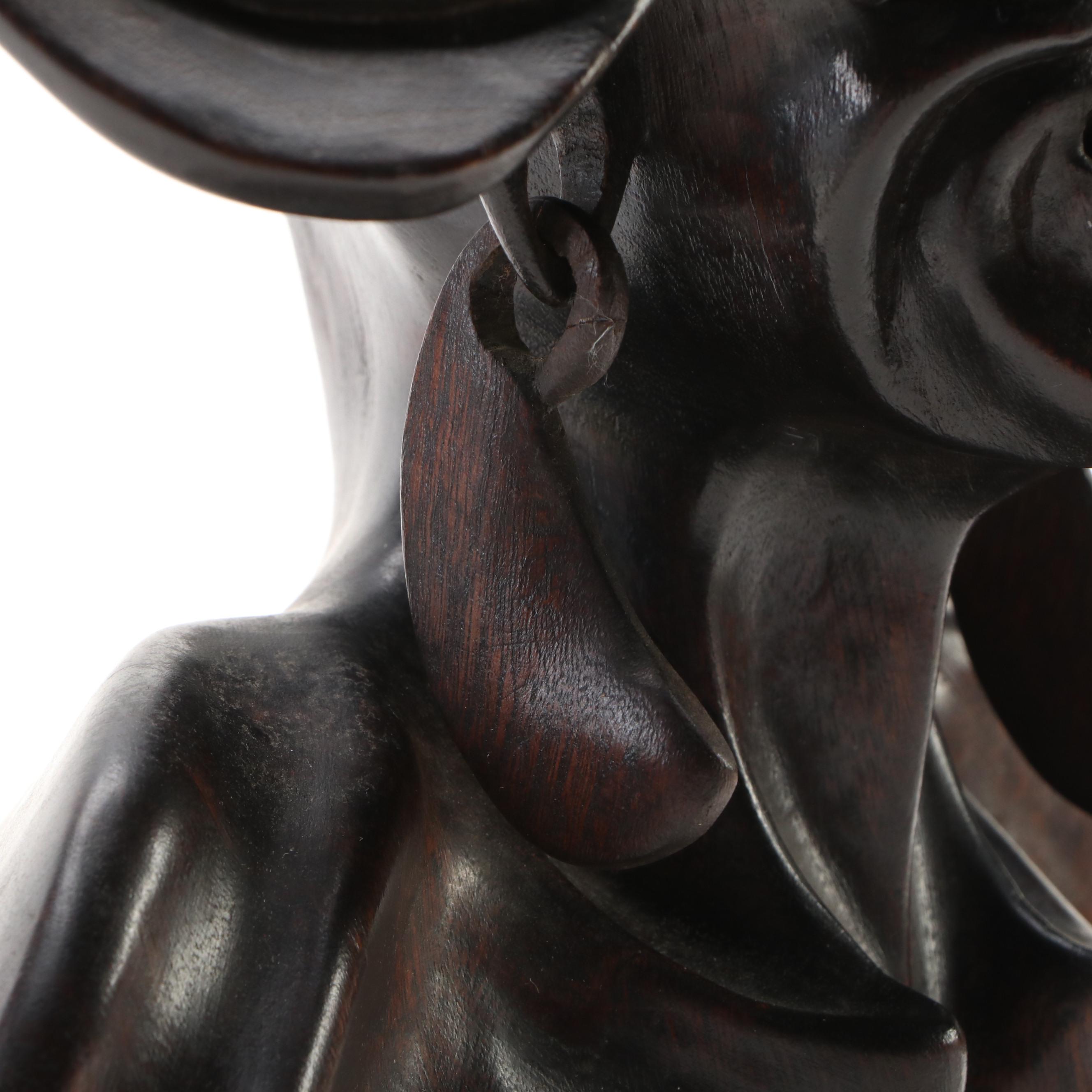 Balinese Style Hand-Carved Wooden Bust of Goddess