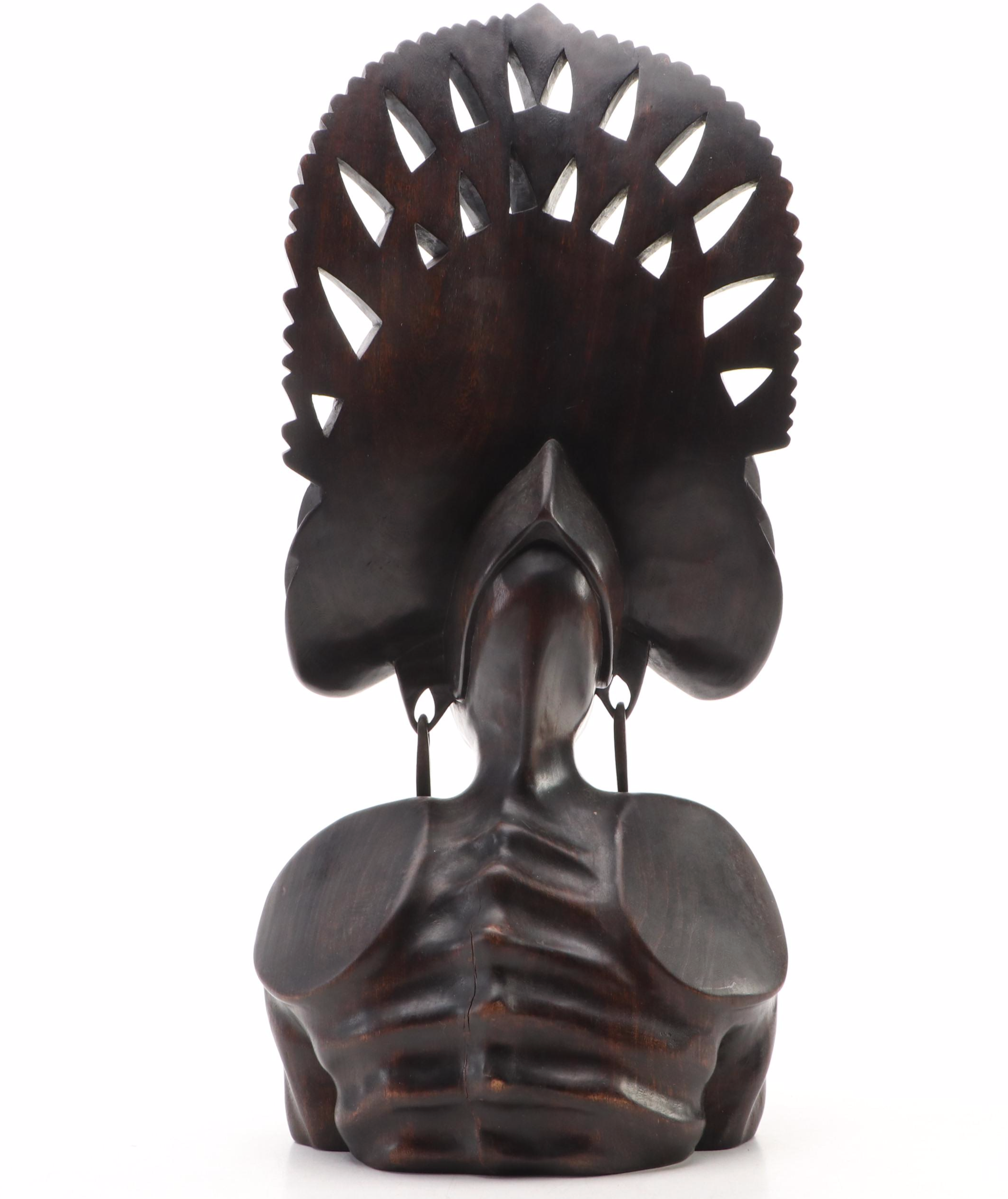 Balinese Style Hand-Carved Wooden Bust of Goddess