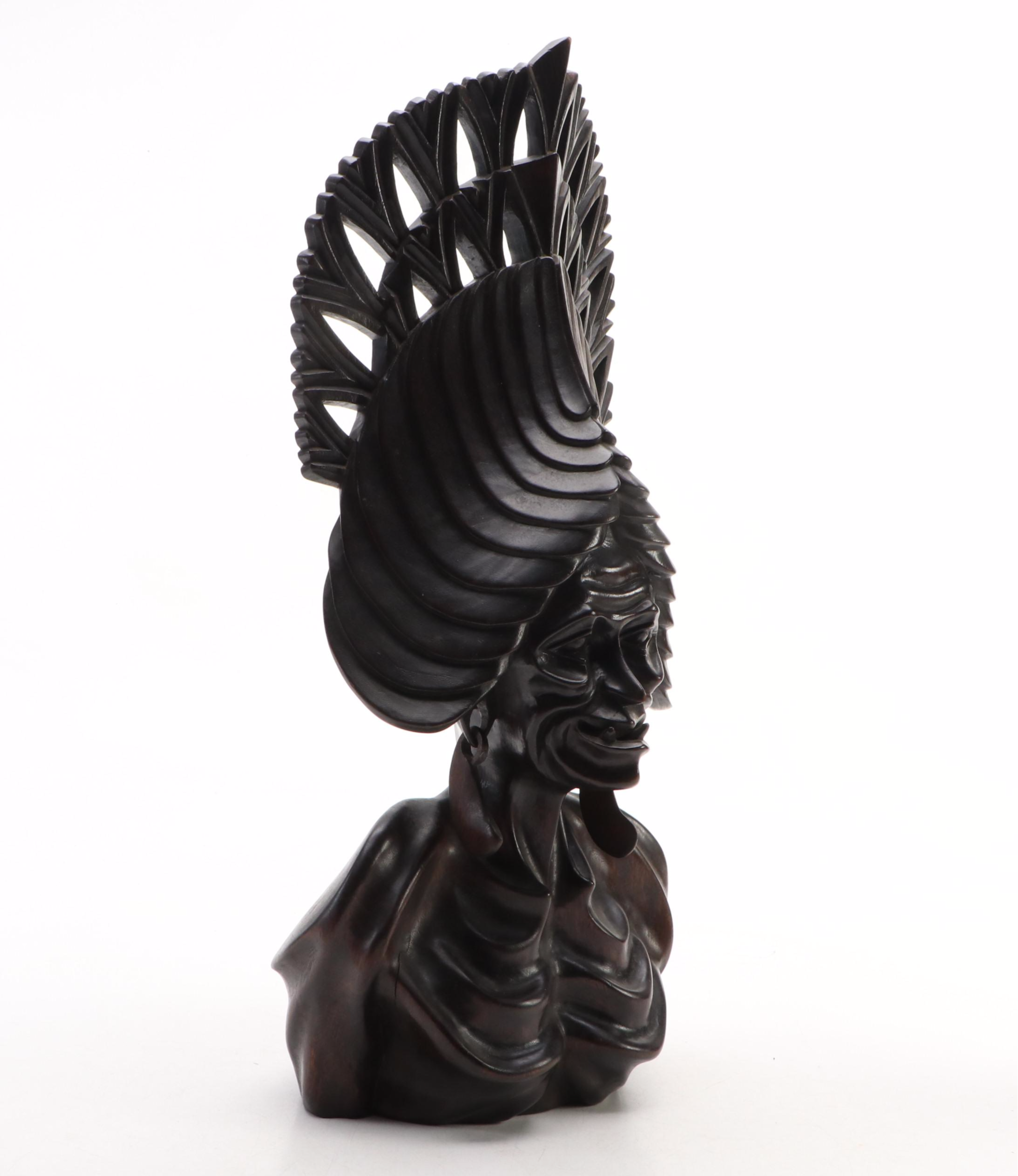 Balinese Style Hand-Carved Wooden Bust of Goddess