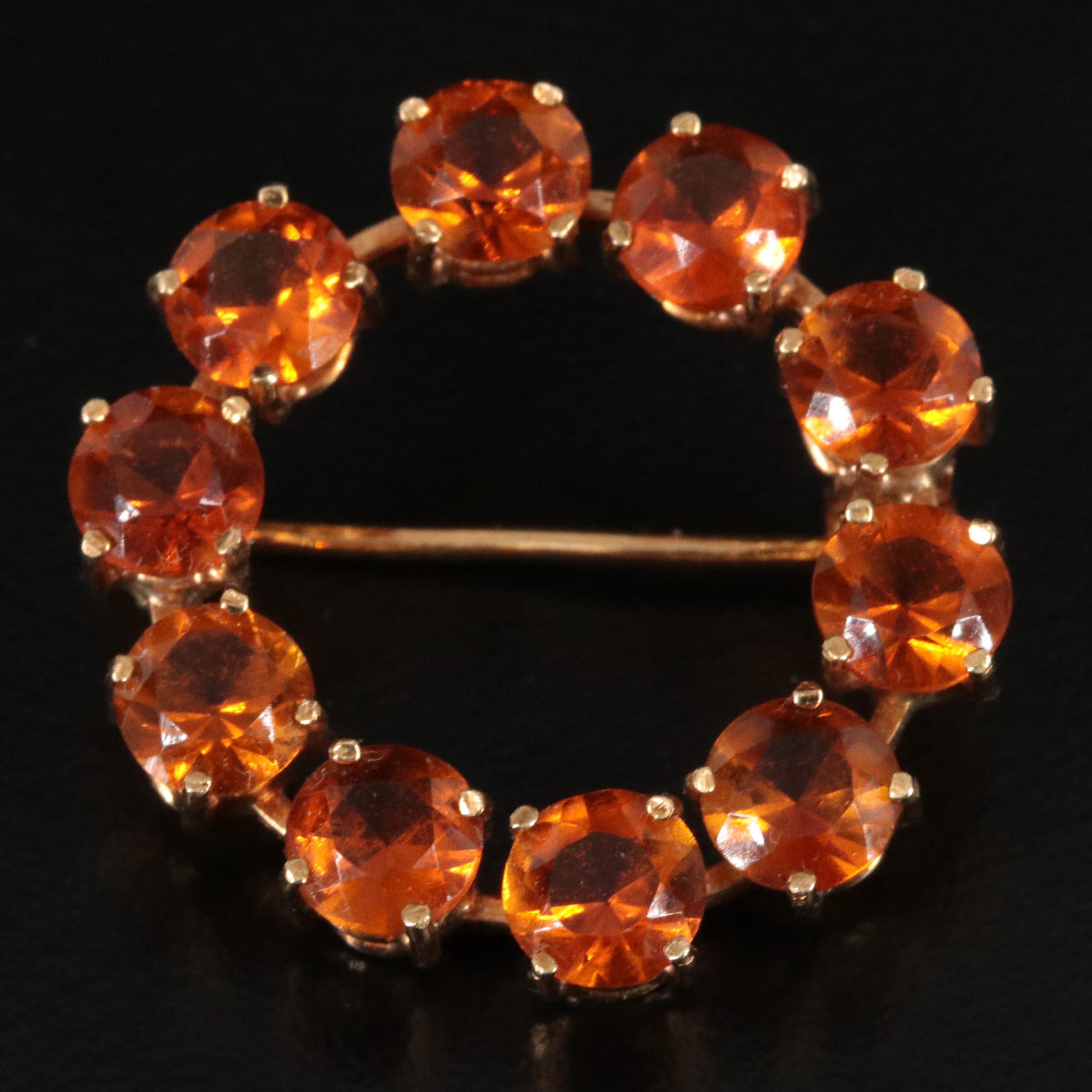 Vintage 14K Citrine Circle Brooch