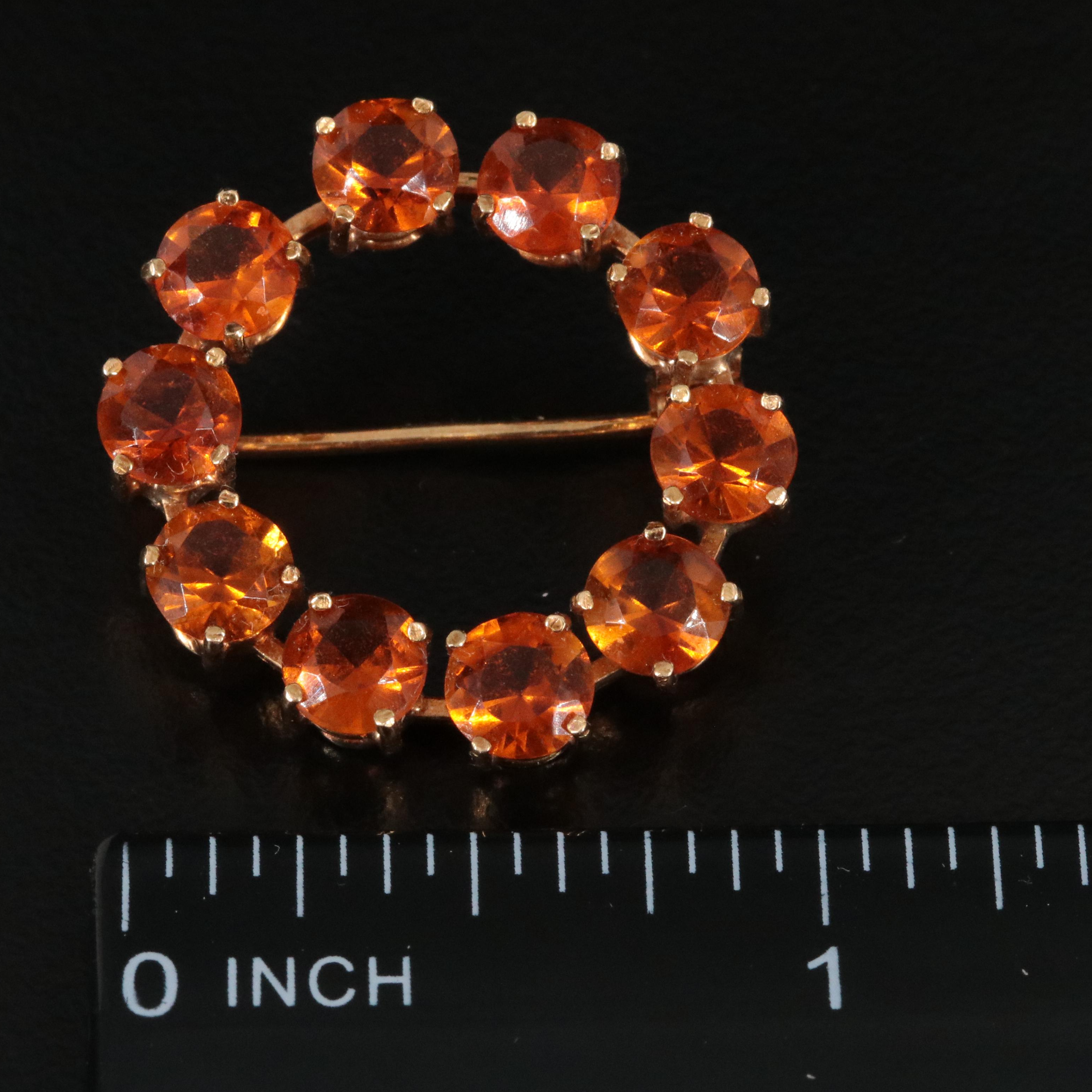 Vintage 14K Citrine Circle Brooch