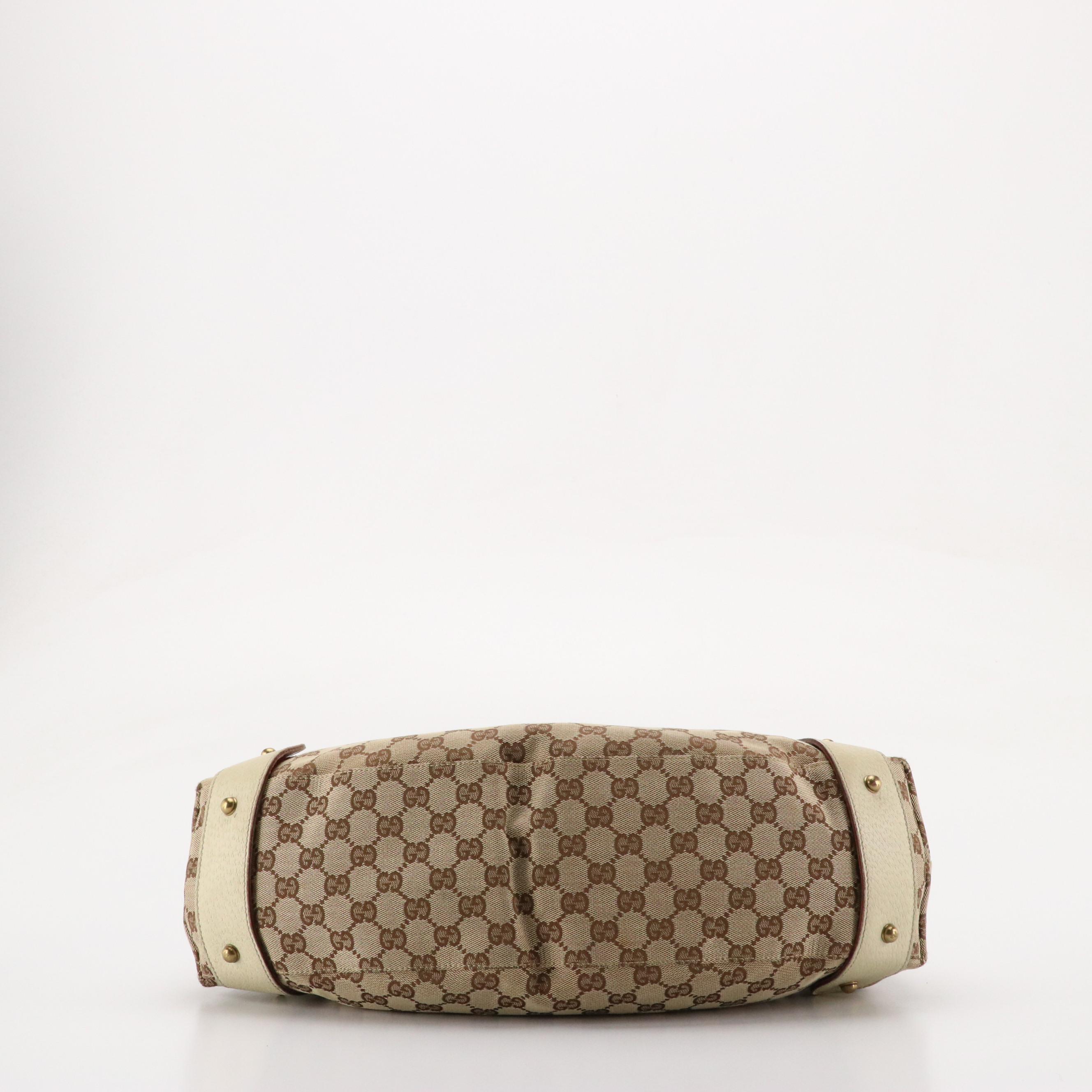 Gucci Grommet Embellished Web Strap Hobo Bag in GG Canvas and Cinghiale Leather