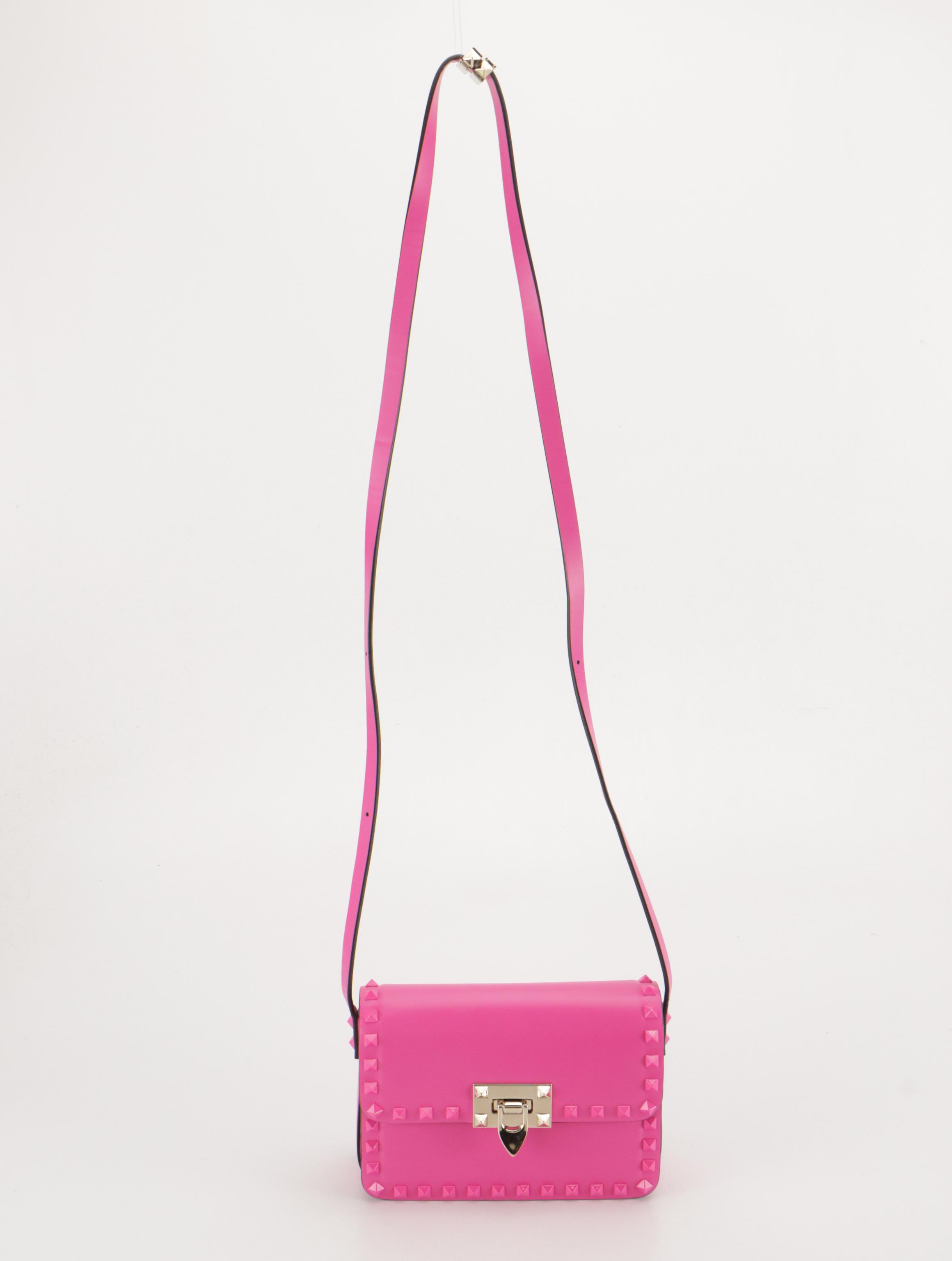 Valentino Garavani Rockstud Front-Flap Crossbody Bag in Neon Pink Leather