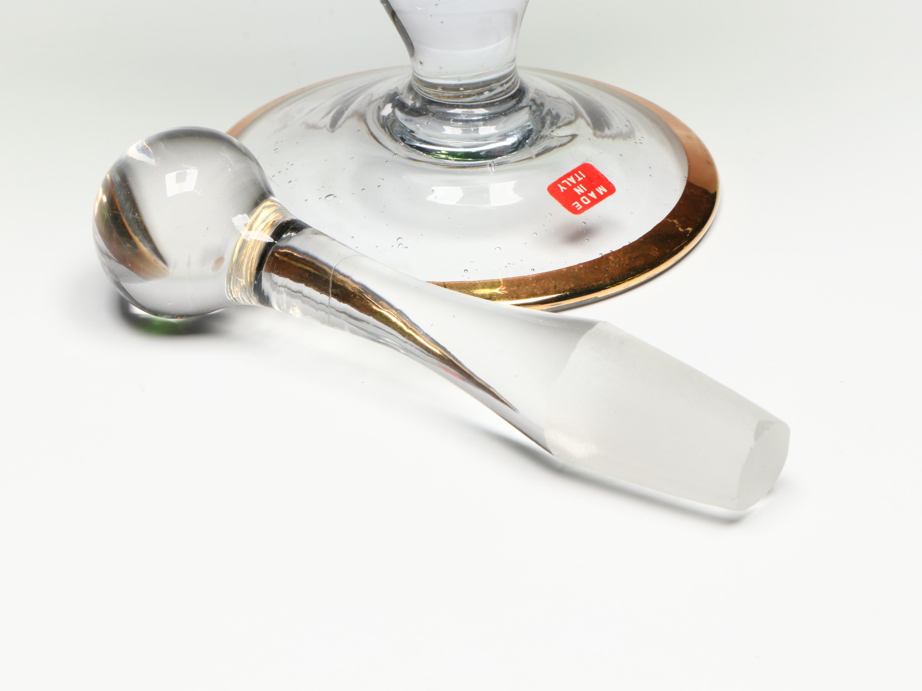 Murano Gilt Green Glass Carafe with Stemmed Cordials