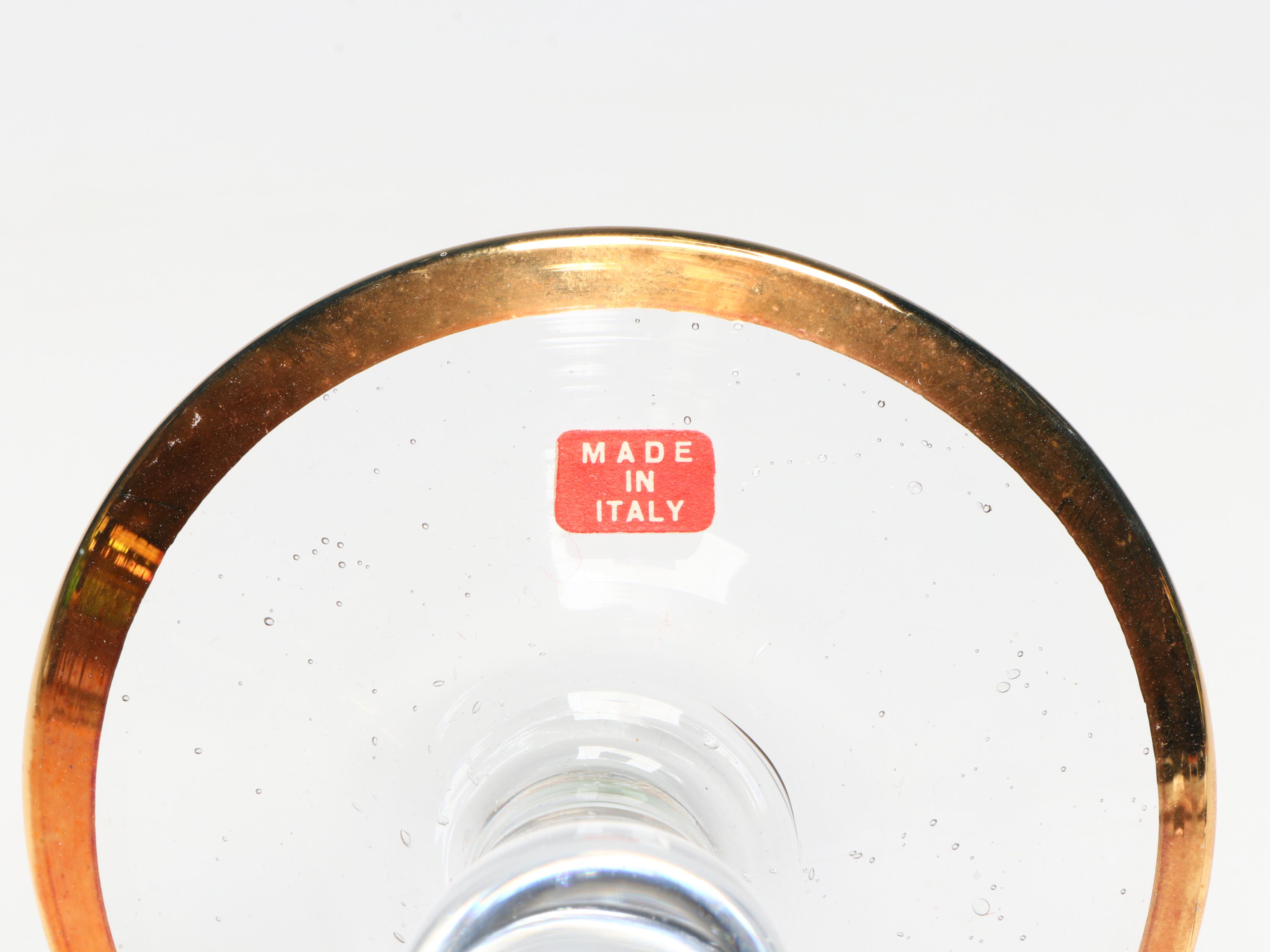 Murano Gilt Green Glass Carafe with Stemmed Cordials