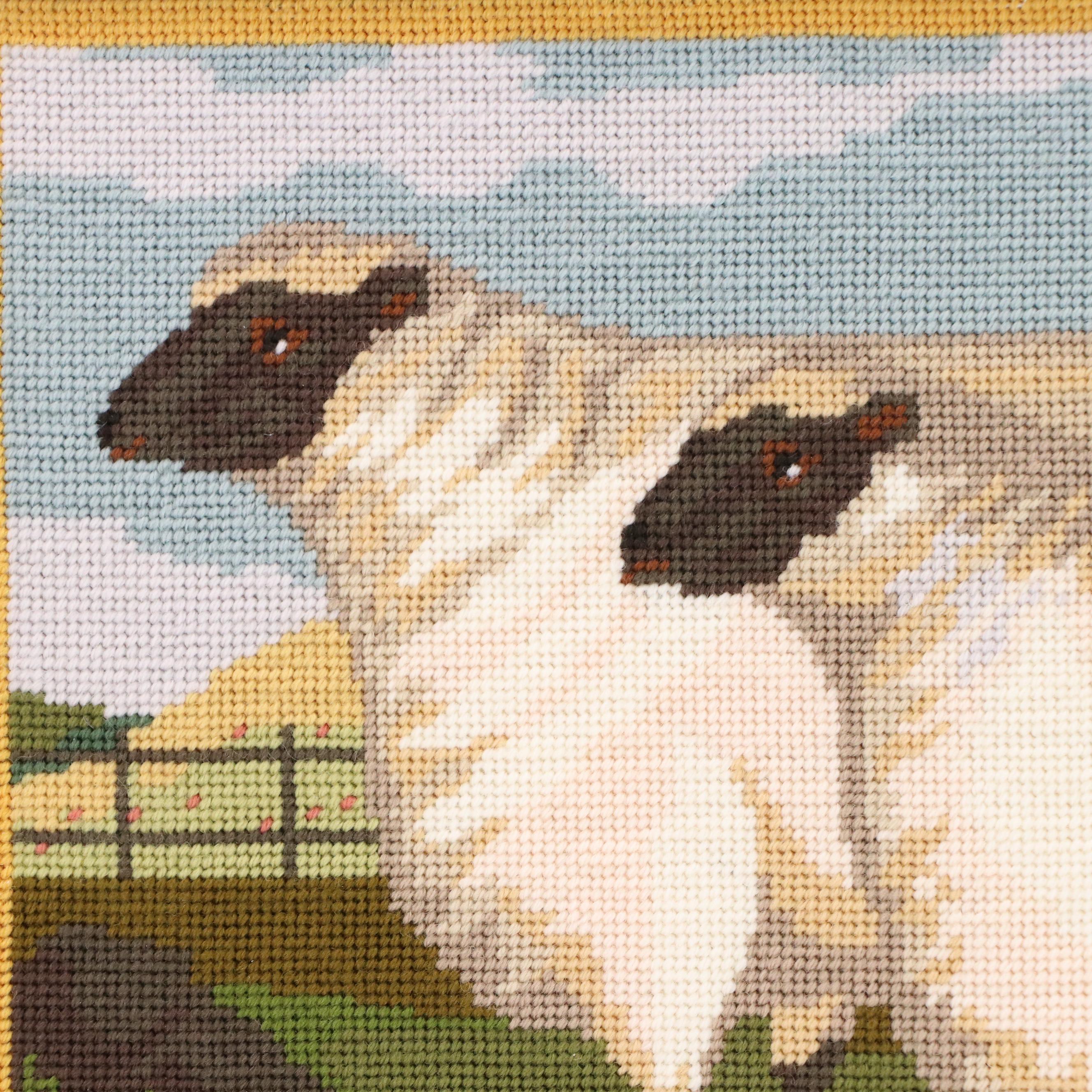 Kathleen Graf Bucolic Needlepoint "Two Fat Suffolk Lambs" by Elizabeth Bradley