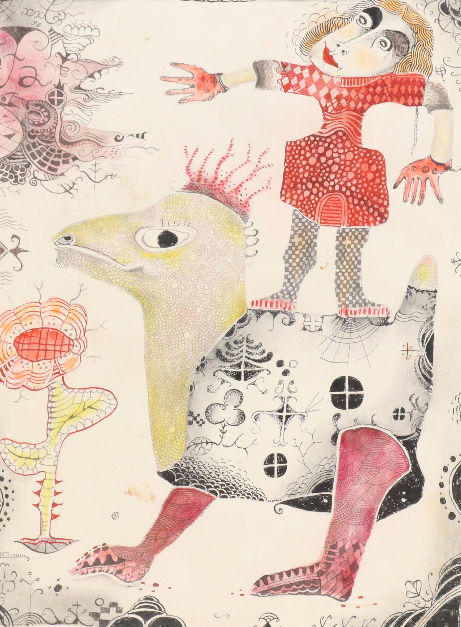 Nikolay Kuk Mixed Media Figural Surrealist Illustration, 1998