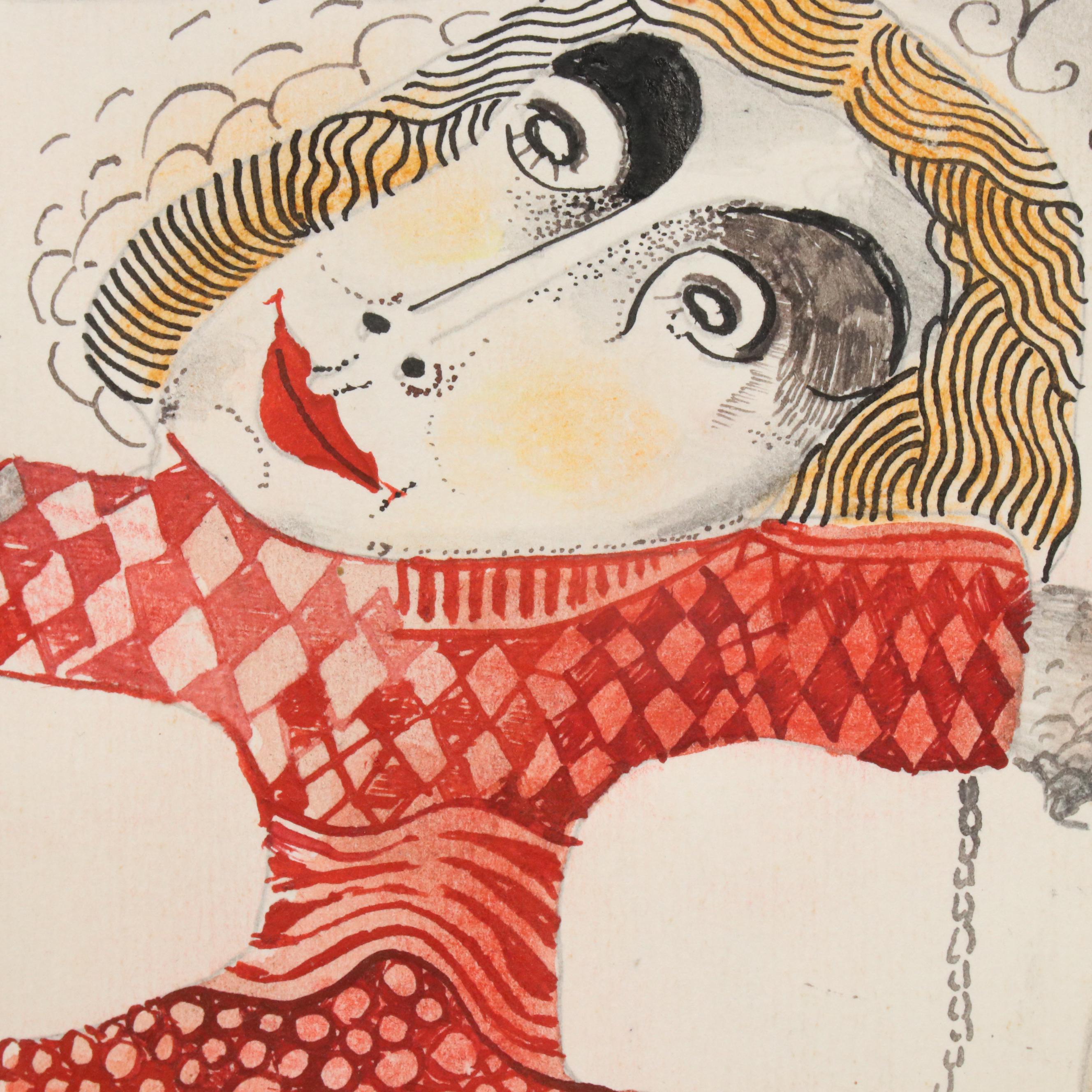 Nikolay Kuk Mixed Media Figural Surrealist Illustration, 1998