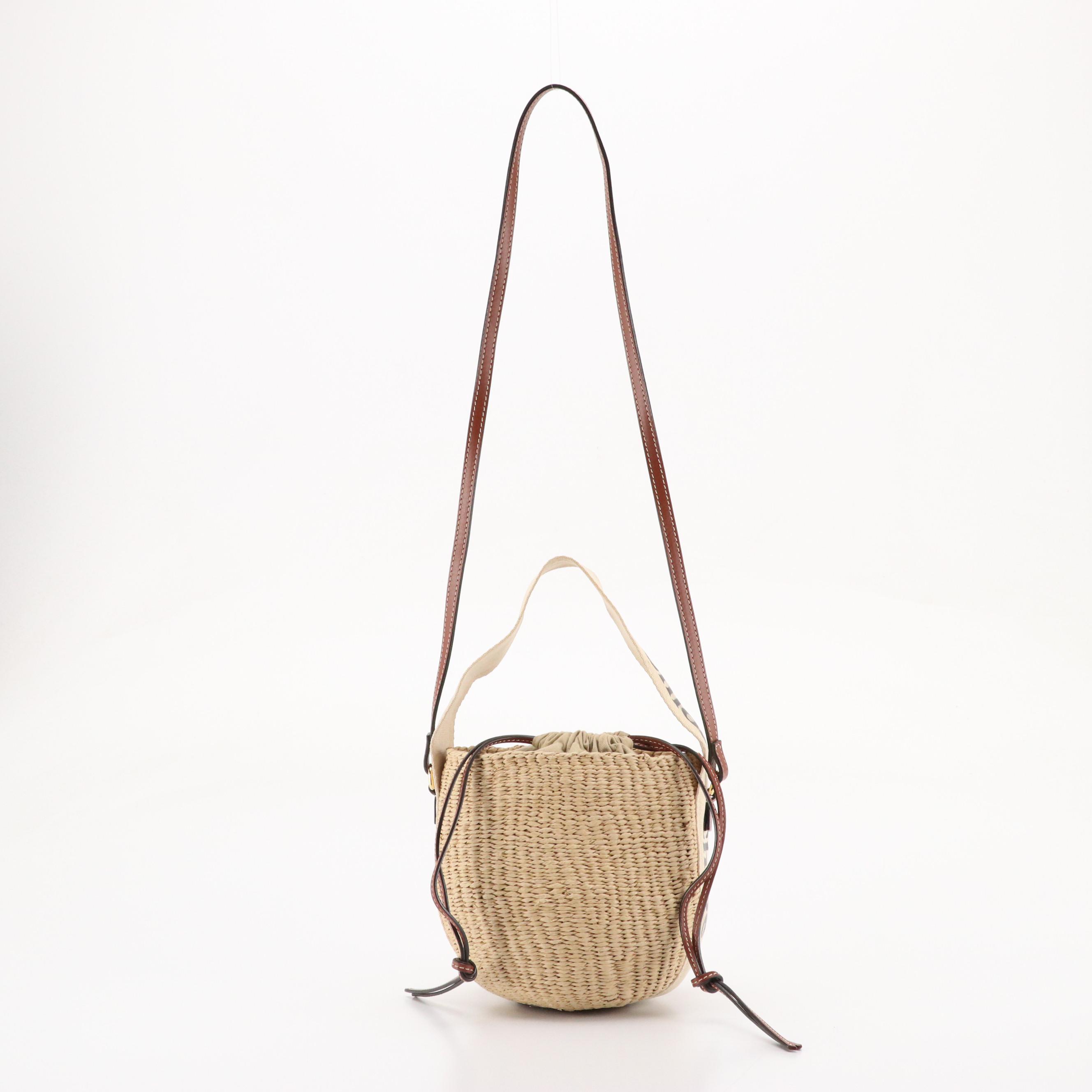 Chloé x Mifuko Small Two-Way Woody Basket Bag in Natural Woven Fibers & Leather