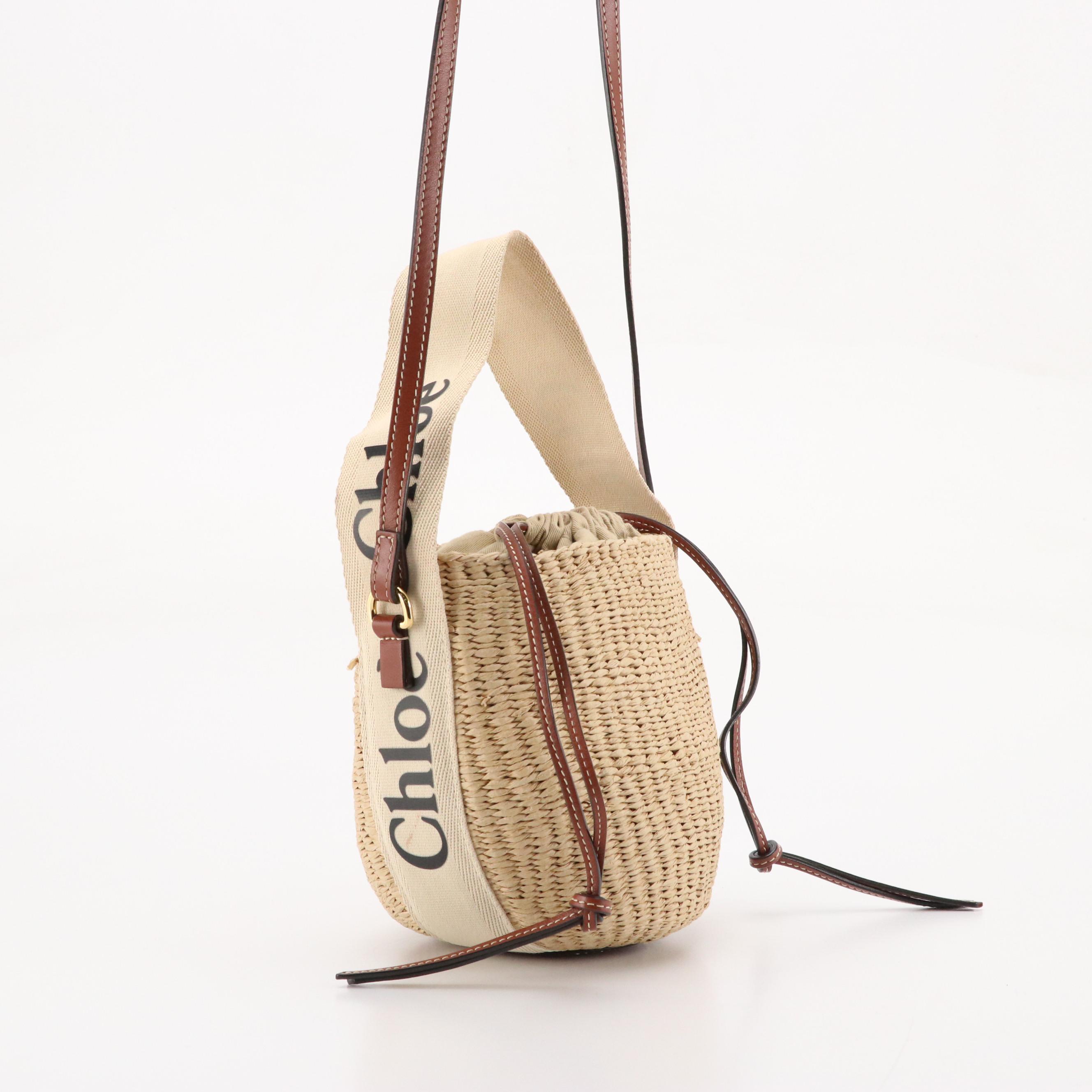 Chloé x Mifuko Small Two-Way Woody Basket Bag in Natural Woven Fibers & Leather