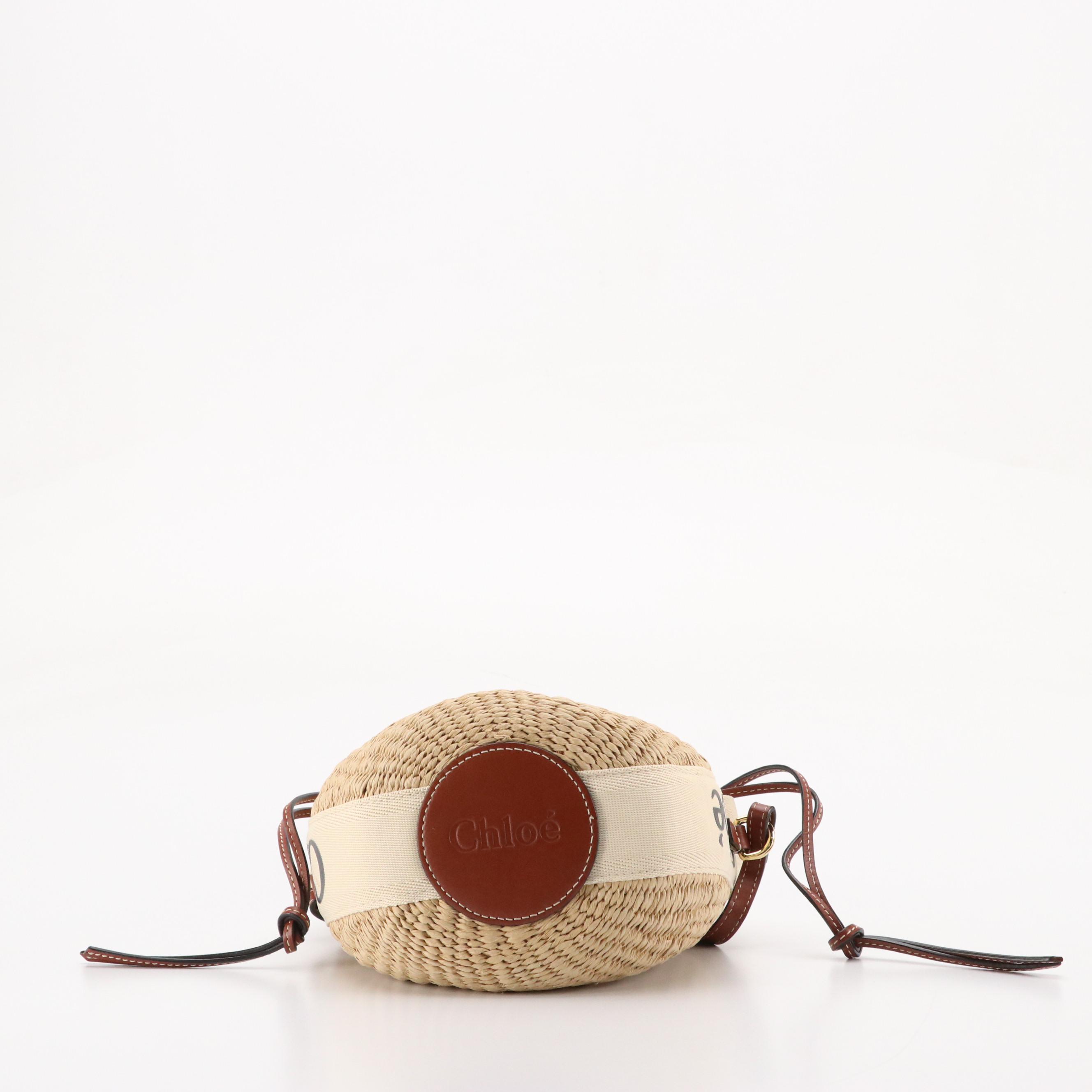 Chloé x Mifuko Small Two-Way Woody Basket Bag in Natural Woven Fibers & Leather