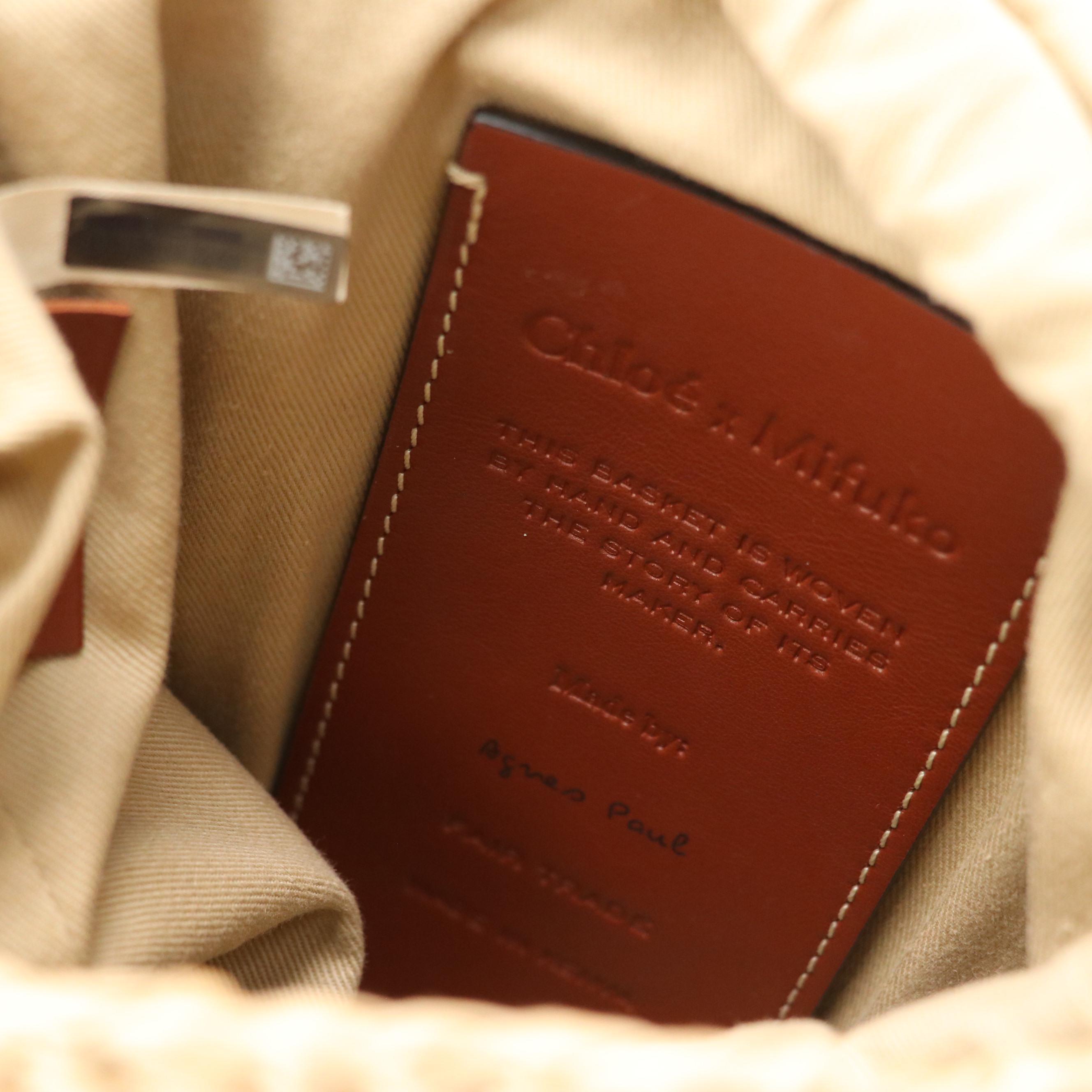 Chloé x Mifuko Small Two-Way Woody Basket Bag in Natural Woven Fibers & Leather