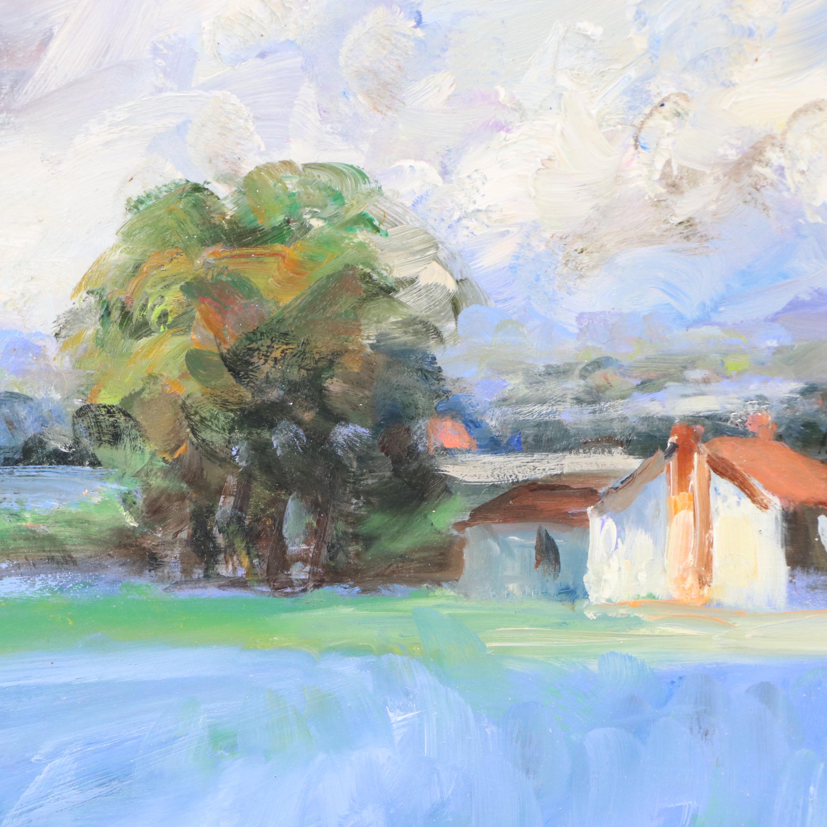 Nino Pippa French Landscape Oil Painting "Field on the Rhone Valley," 2012