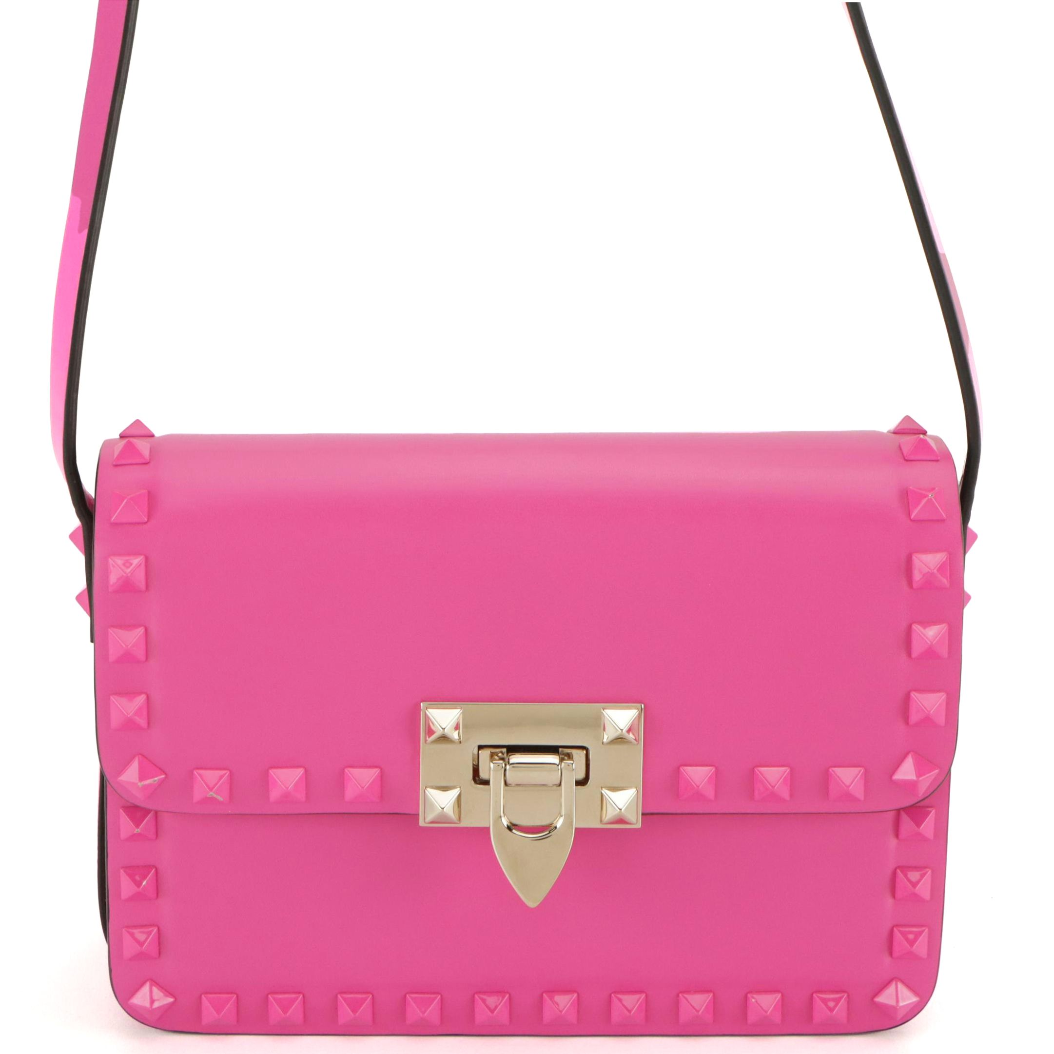 Valentino Garavani Rockstud Front-Flap Crossbody Bag in Neon Pink Leather