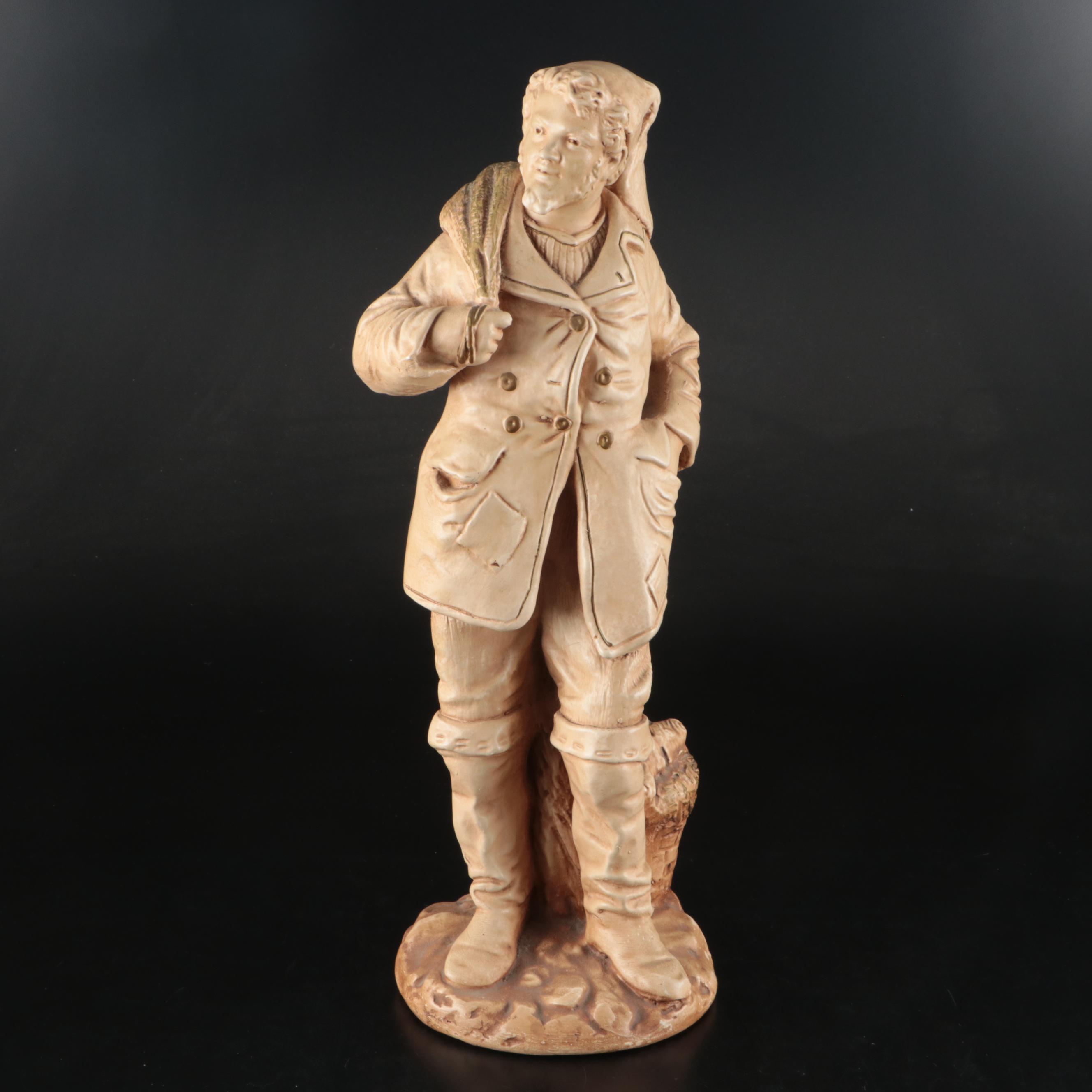 Marwal Ind. Inc. Chalkware Fisherman, Late 20th Century