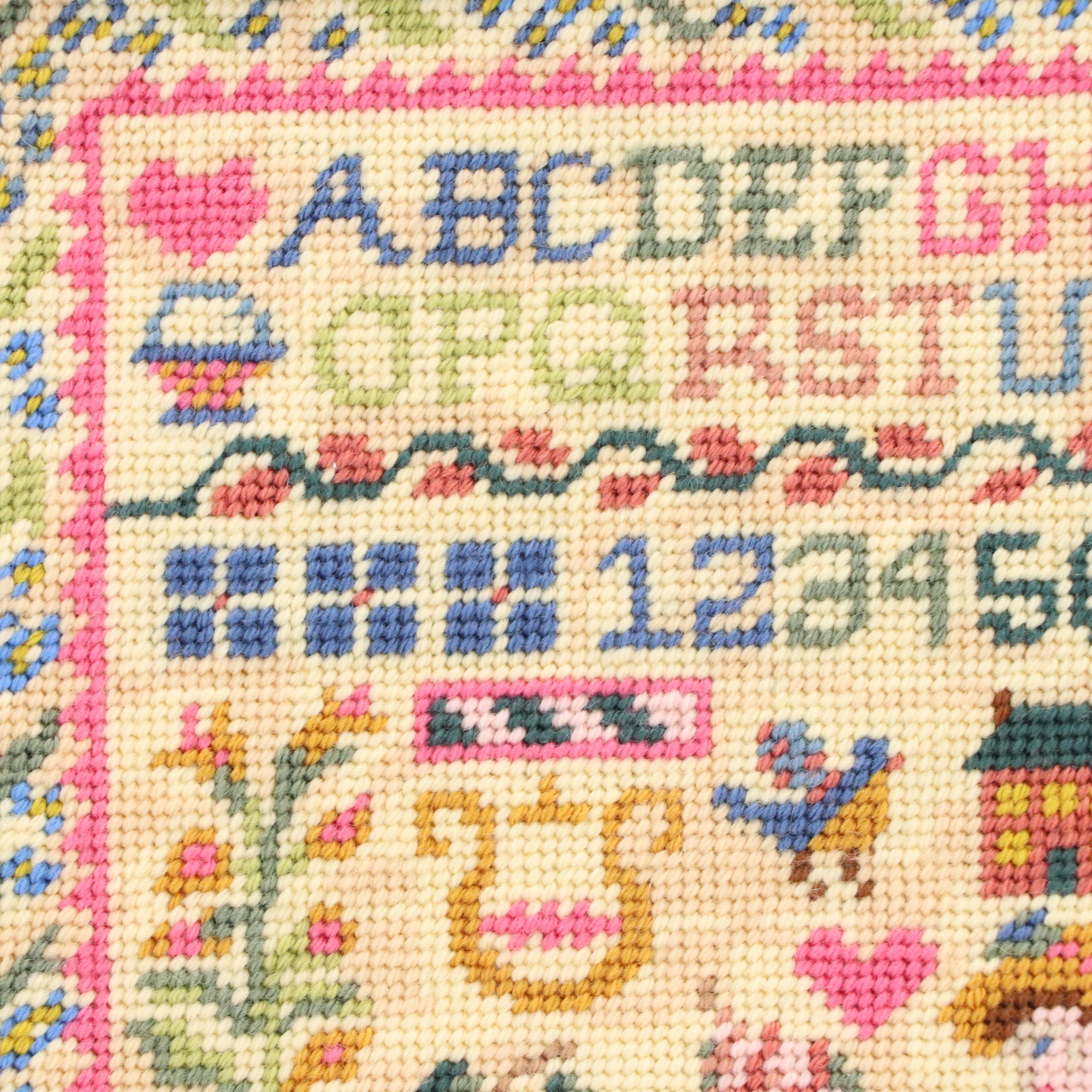 Kathleen Graf Needlepoint Samplers in Burlwood Veneer Frames