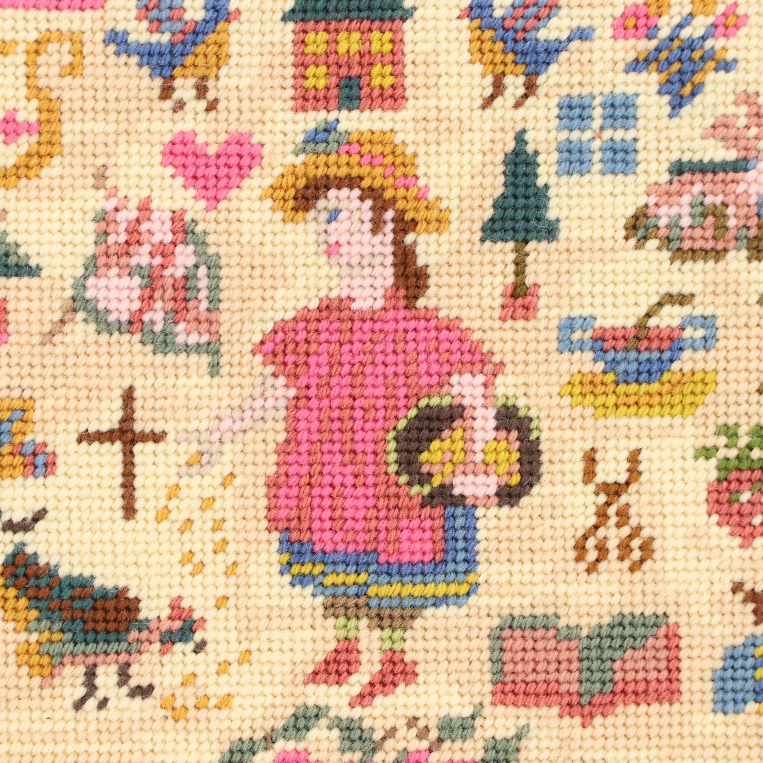 Kathleen Graf Needlepoint Samplers in Burlwood Veneer Frames