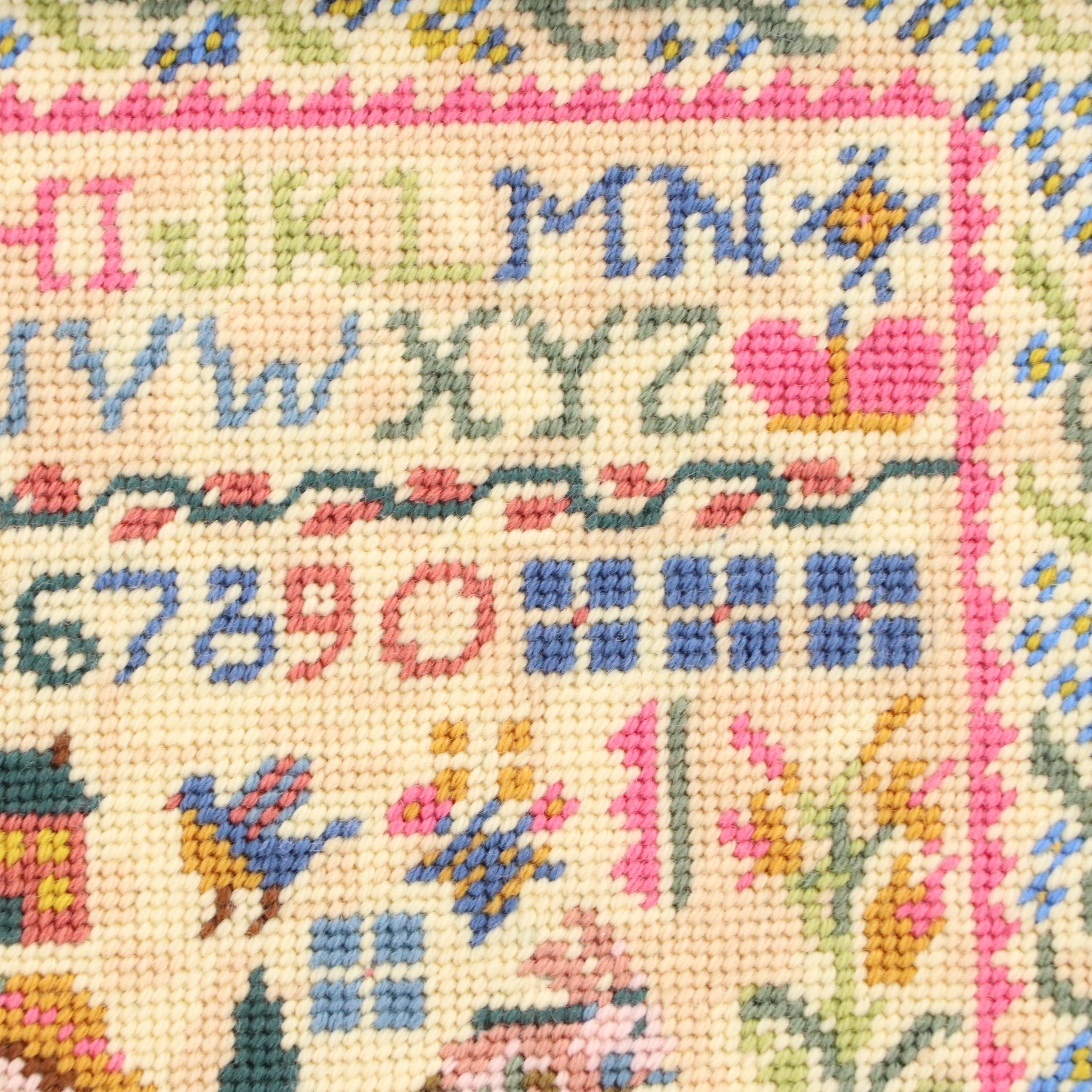 Kathleen Graf Needlepoint Samplers in Burlwood Veneer Frames