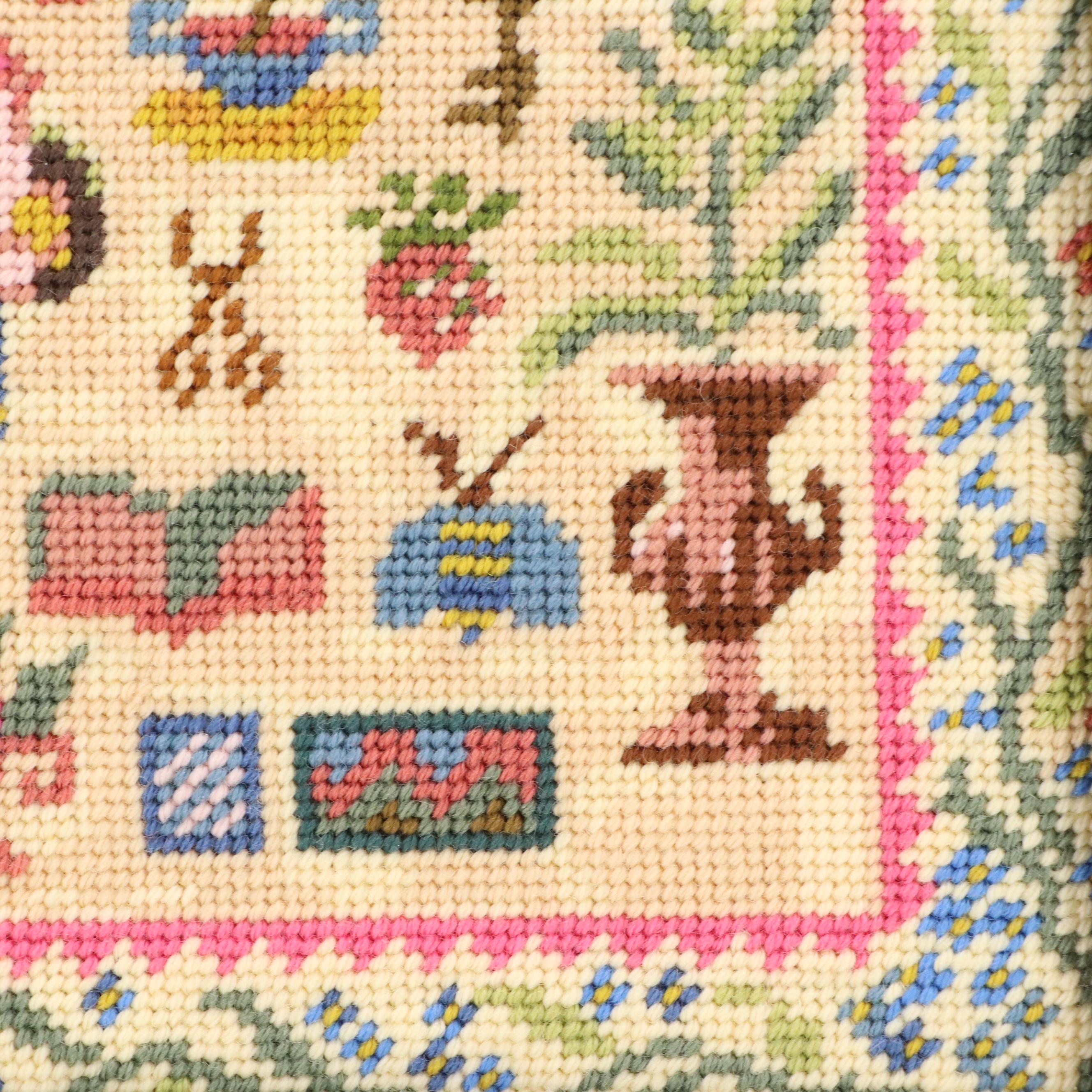 Kathleen Graf Needlepoint Samplers in Burlwood Veneer Frames