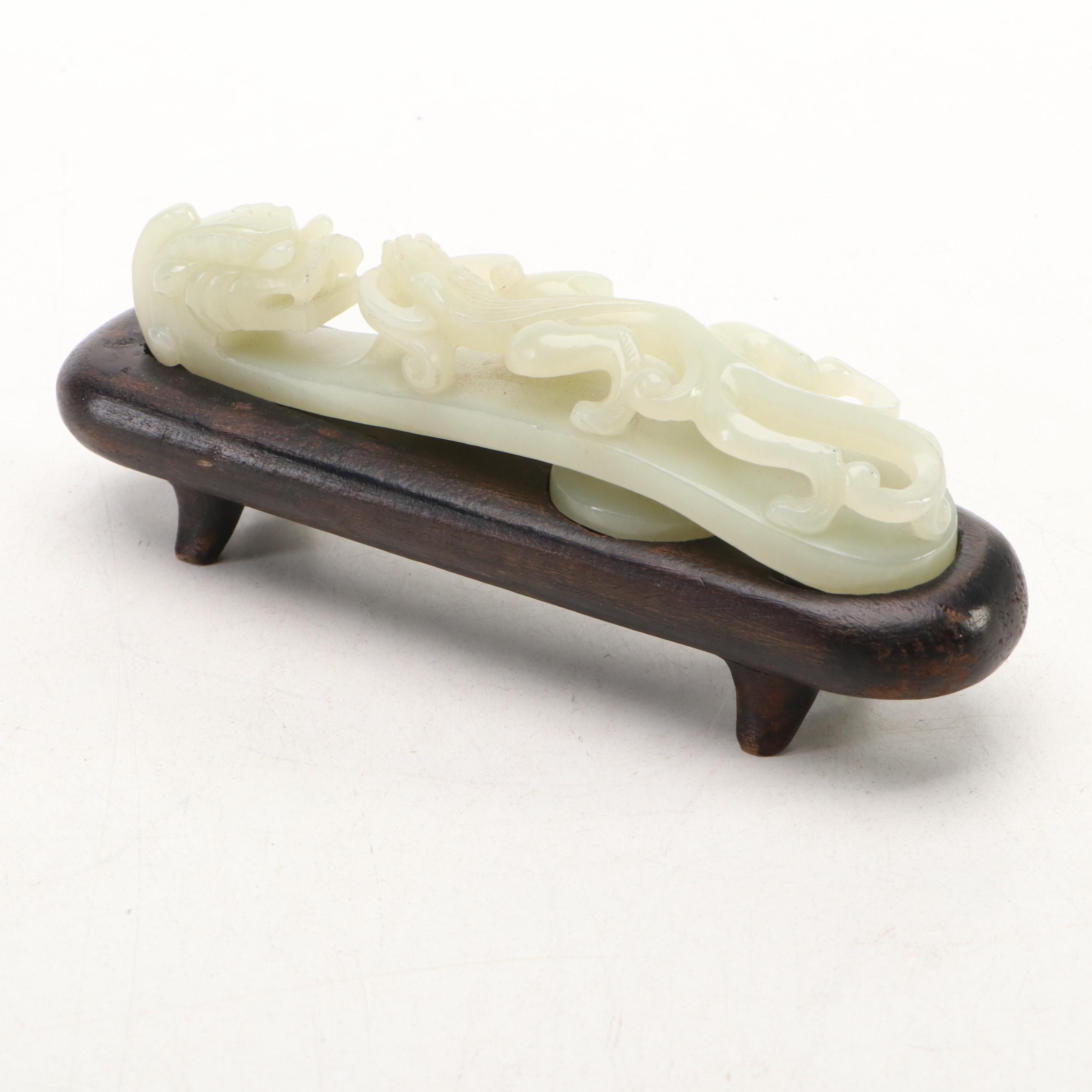 Chinese Carved Nephrite Dragon Belt Buckle