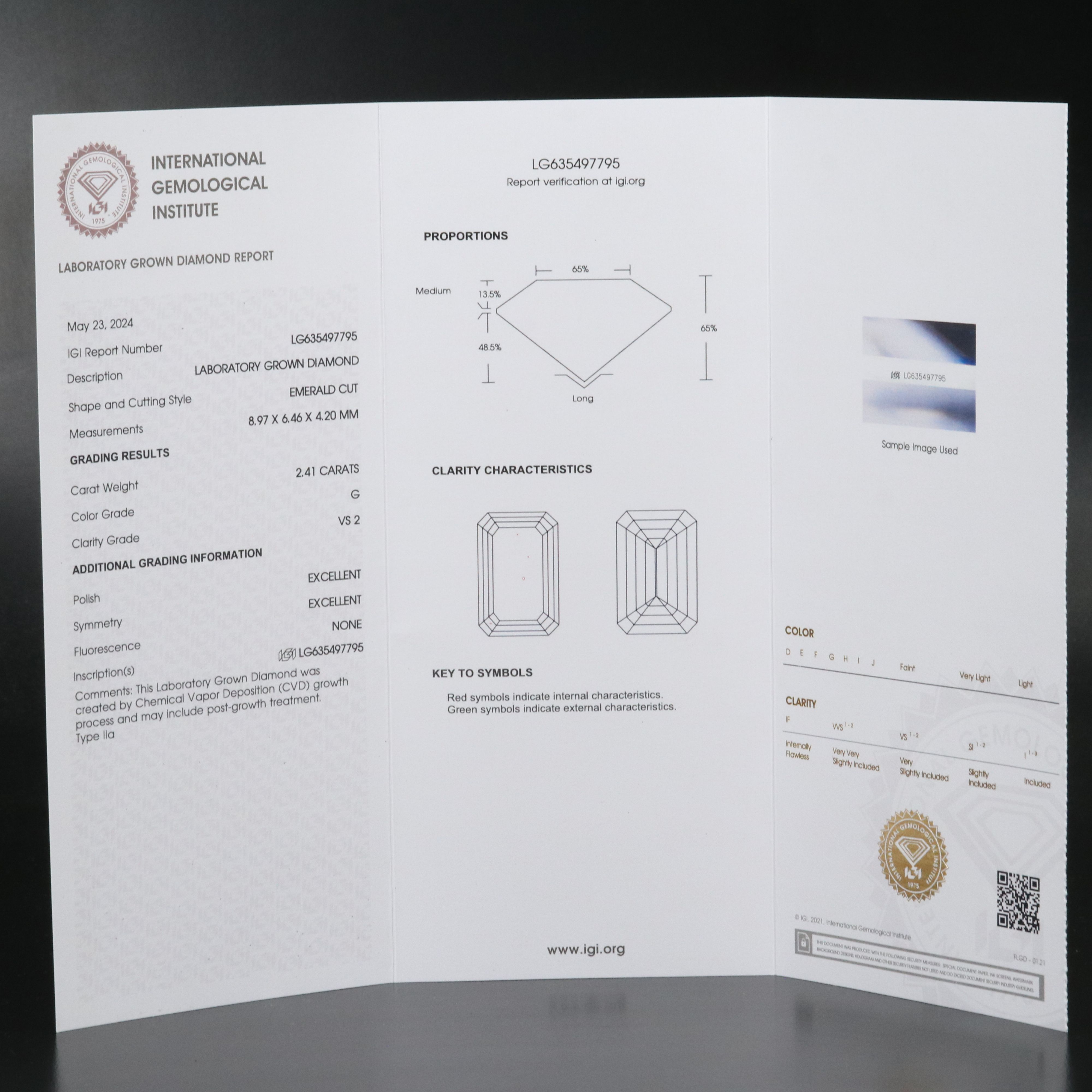 Loose 2.41 CT Lab Grown Diamond with IGI Report