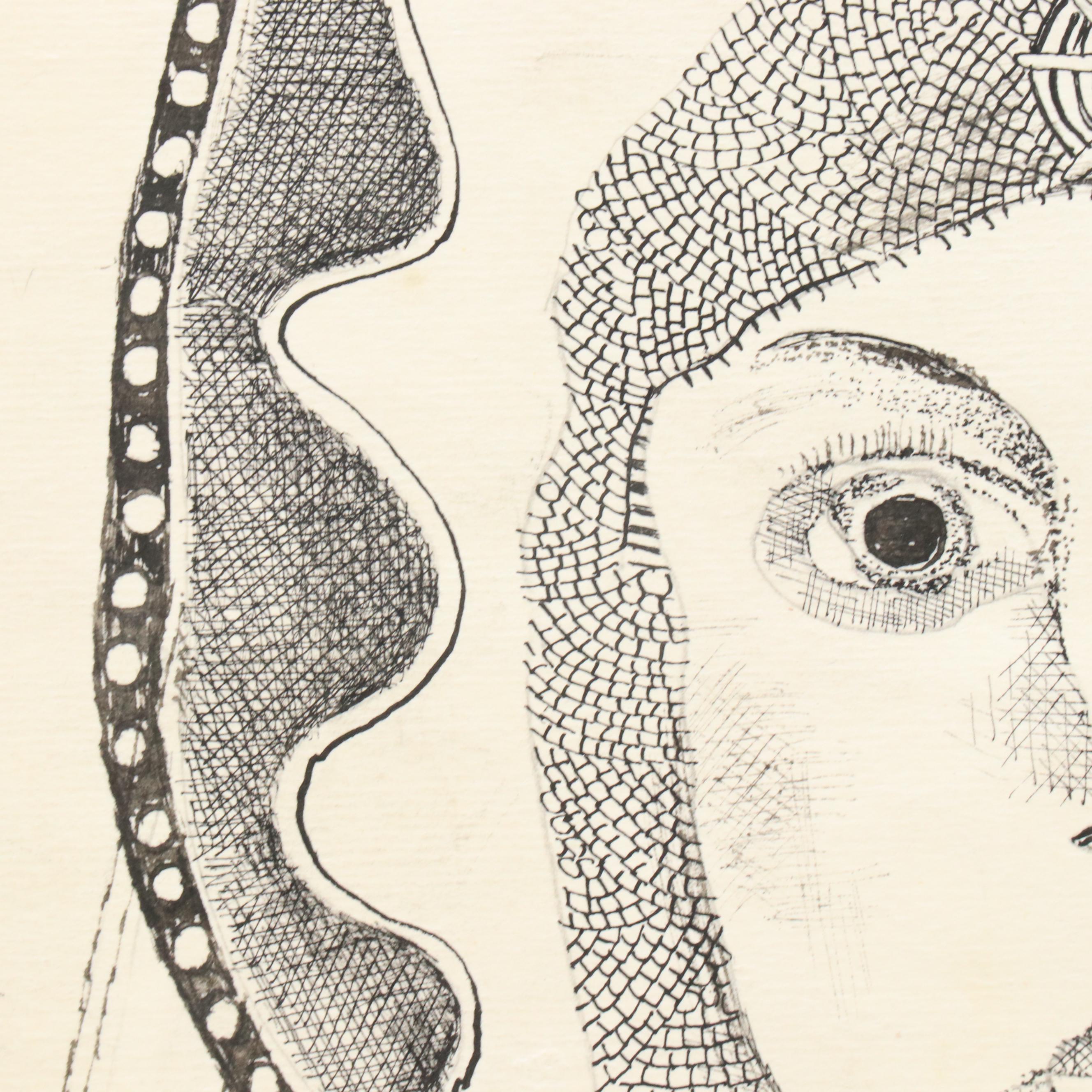 Nikolay Kuk Ink Surrealist Illustration of Madonna and Child