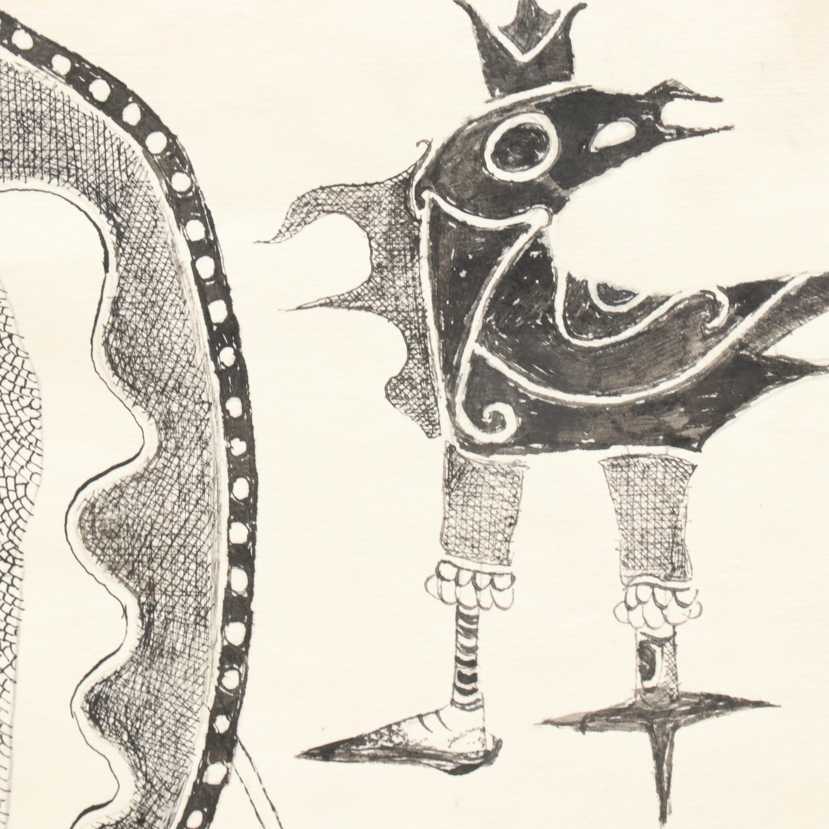 Nikolay Kuk Ink Surrealist Illustration of Madonna and Child