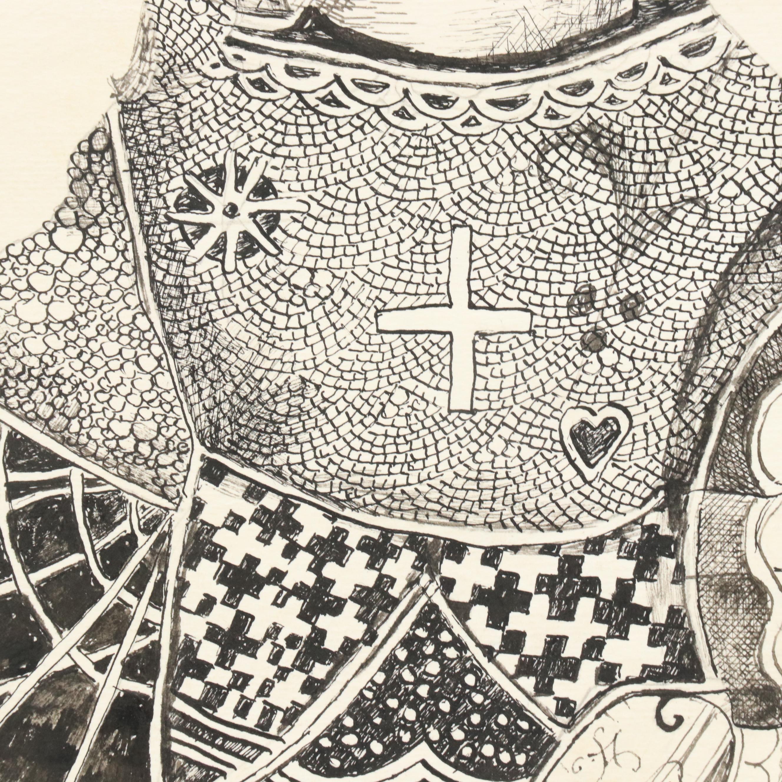 Nikolay Kuk Ink Surrealist Illustration of Madonna and Child