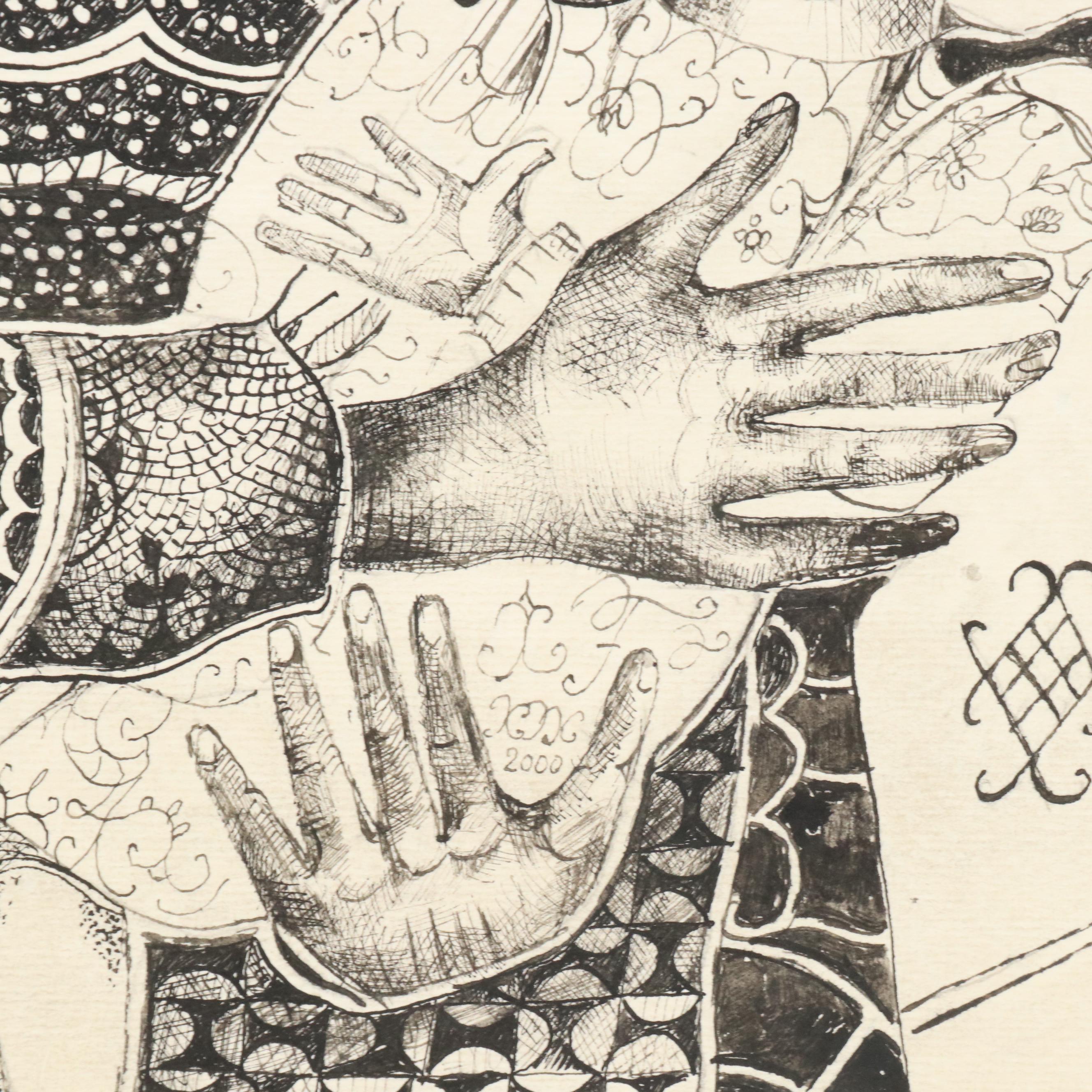 Nikolay Kuk Ink Surrealist Illustration of Madonna and Child